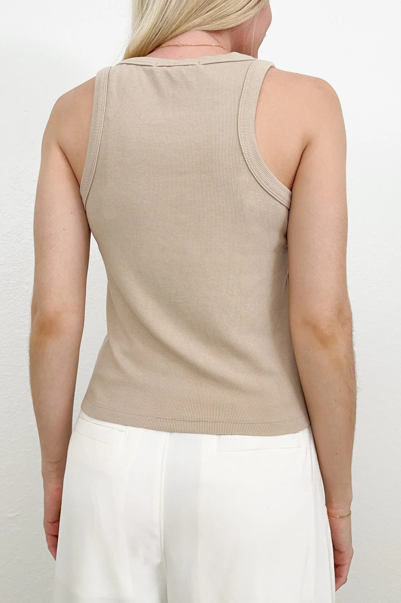 Everly Ribbed Knit Tank Top in Tan - Image 6
