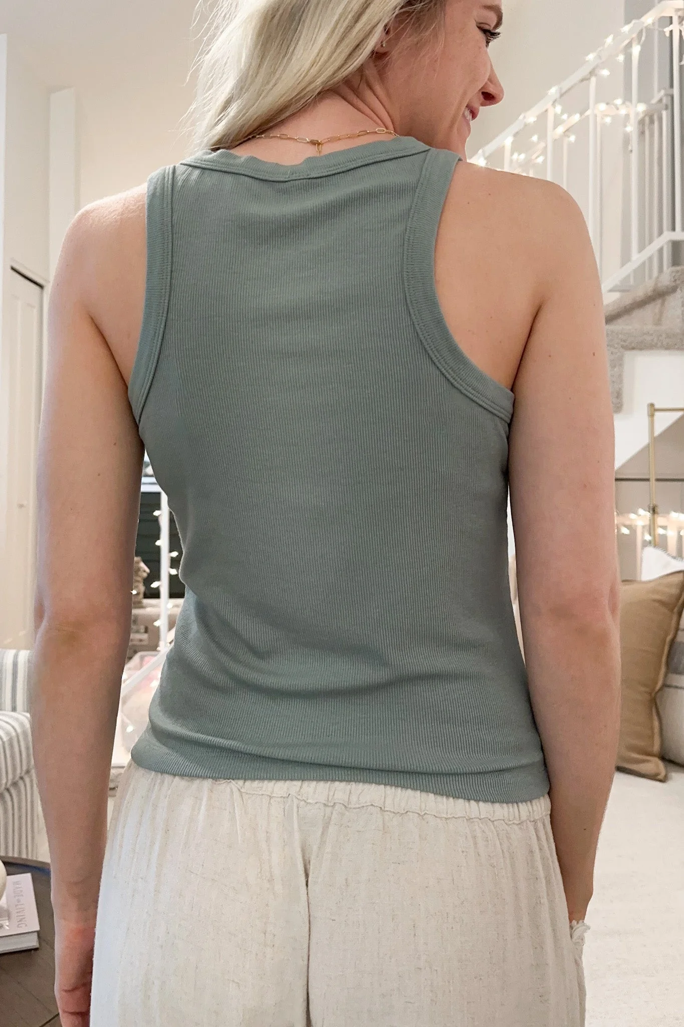 Everly Ribbed Knit Tank Top in Deep Sage - Image 5