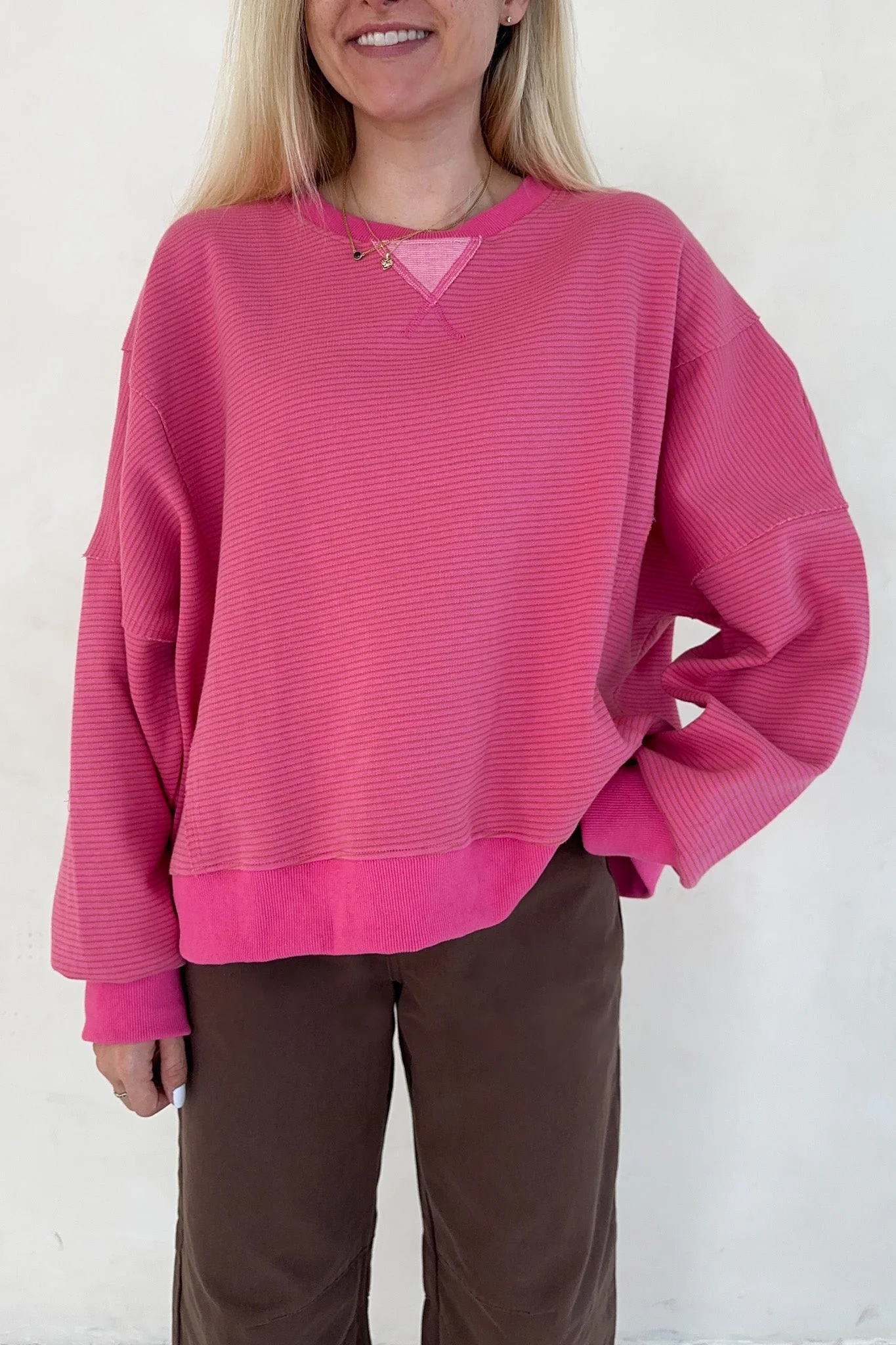 Fall Break Hibiscus and Mocha Striped Pullover