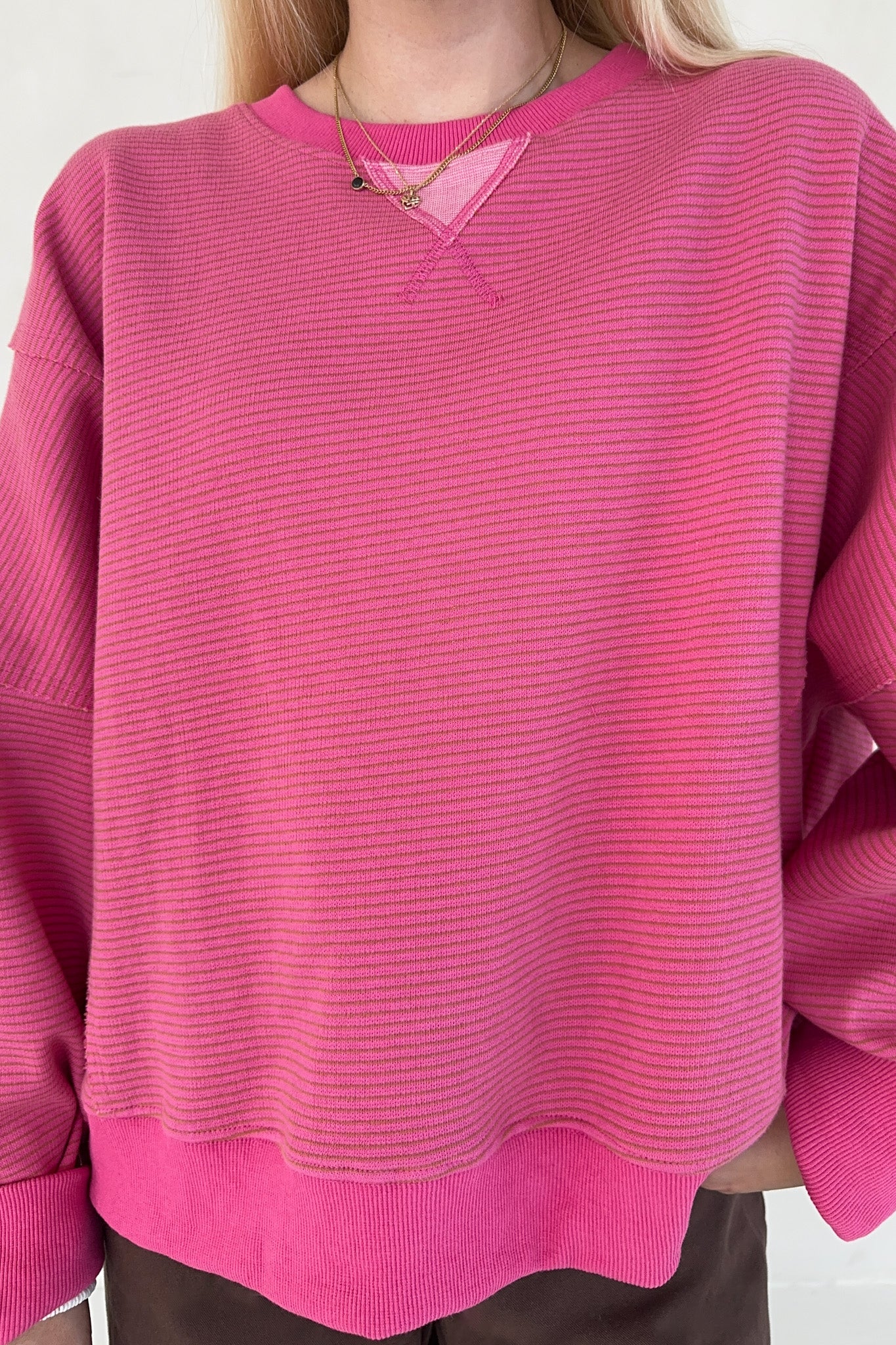 Fall Break Hibiscus and Mocha Striped Pullover - Image 2