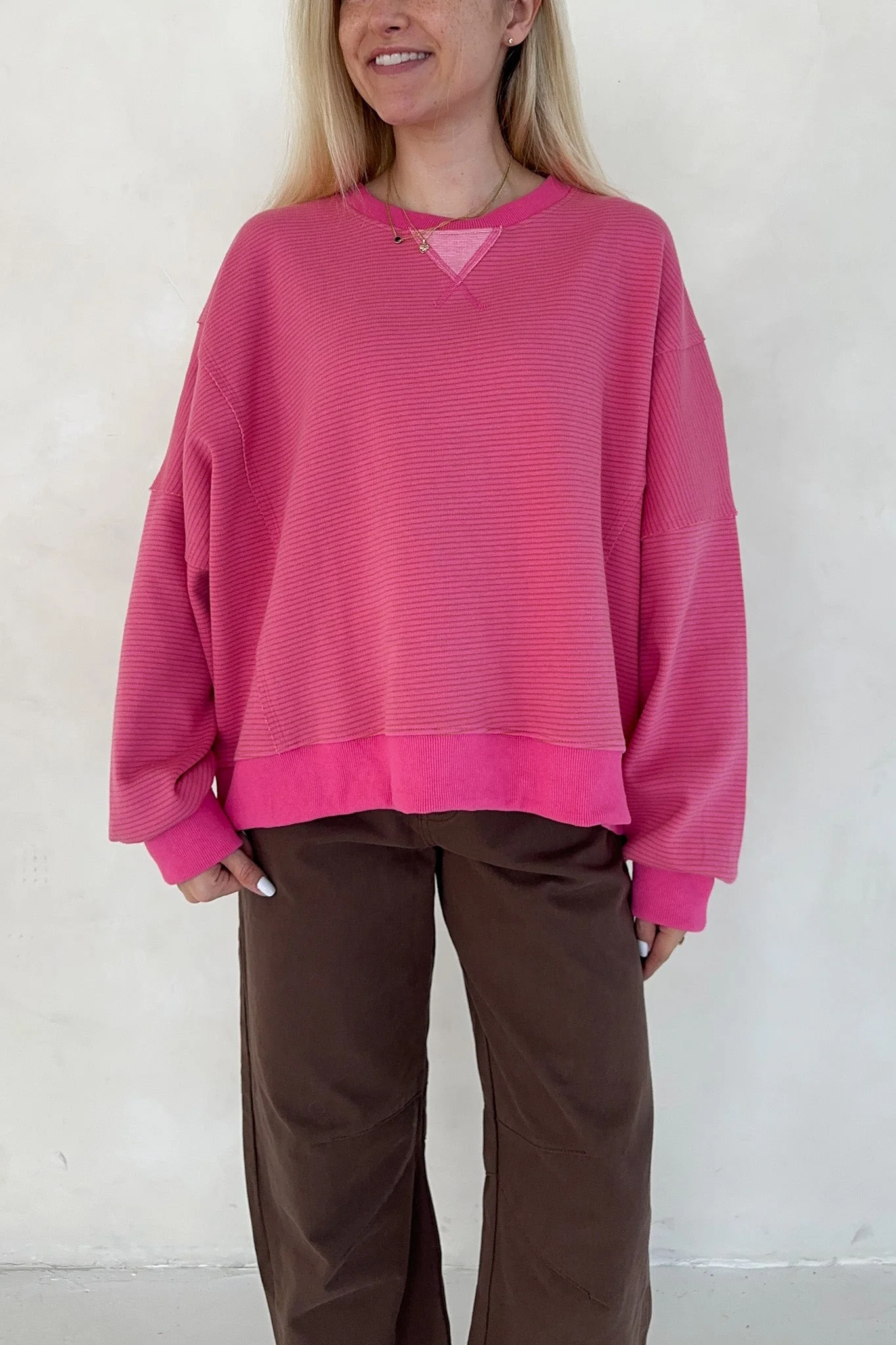 Fall Break Hibiscus and Mocha Striped Pullover - Image 4