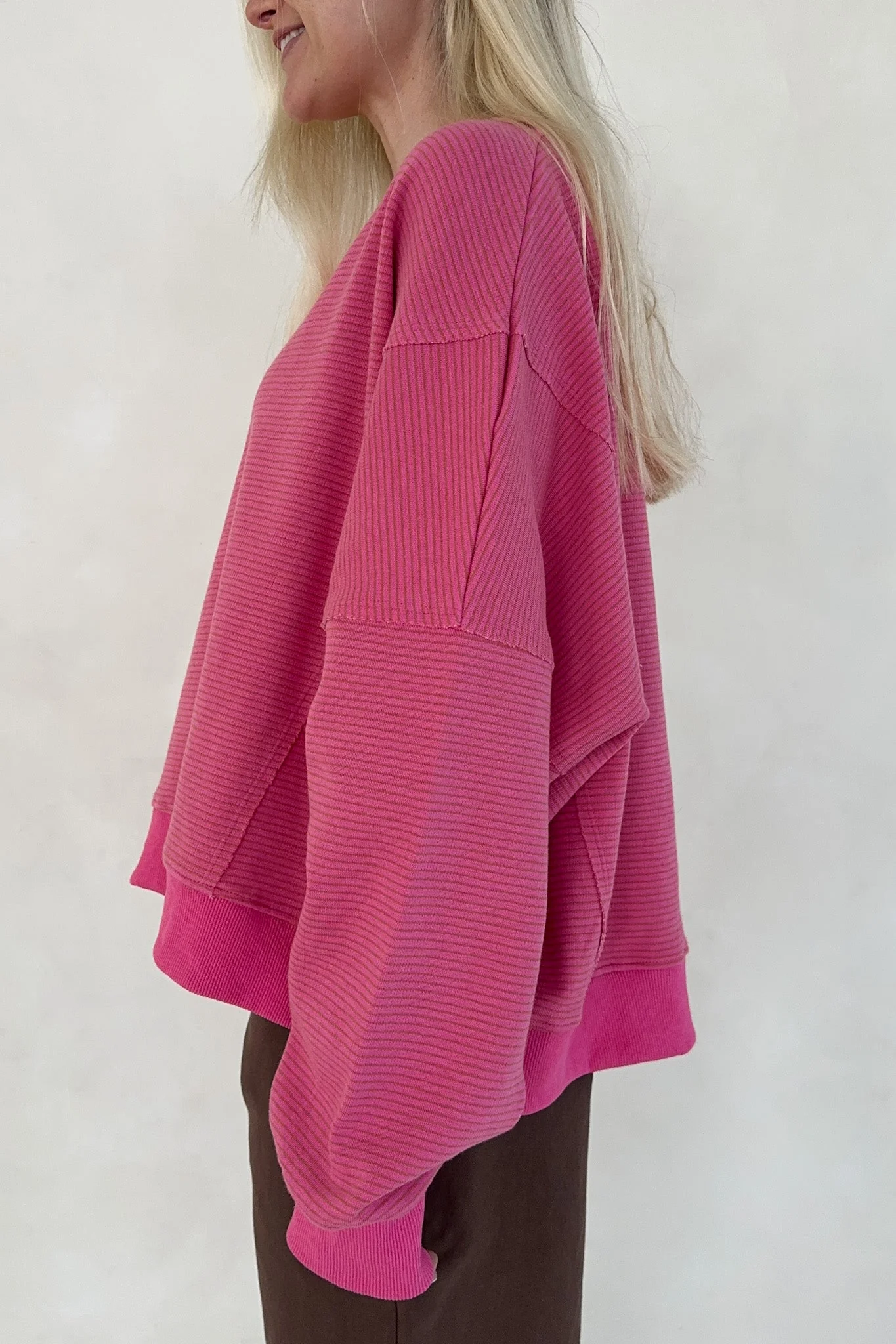 Fall Break Hibiscus and Mocha Striped Pullover - Image 5