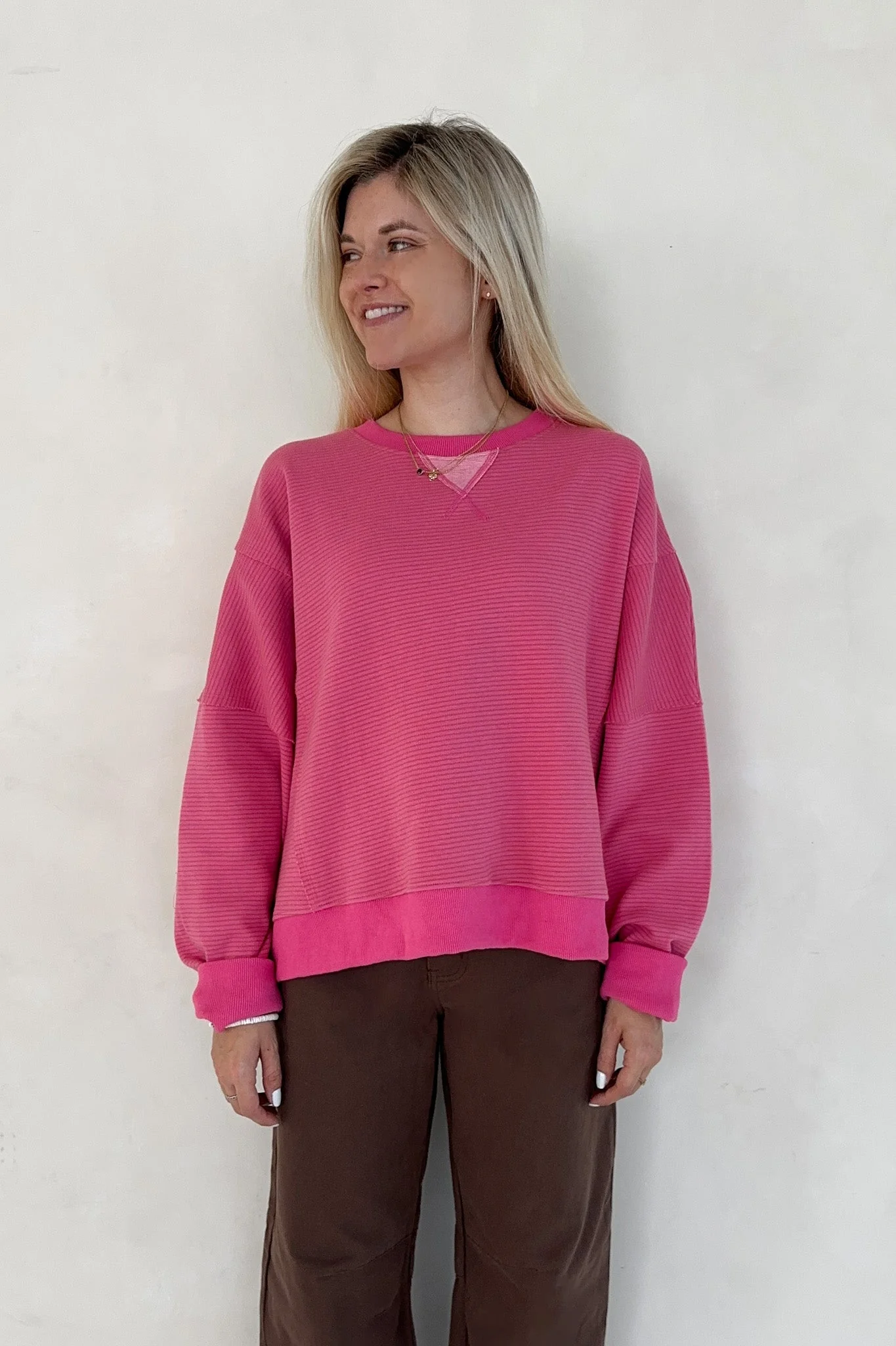 Fall Break Hibiscus and Mocha Striped Pullover - Image 8