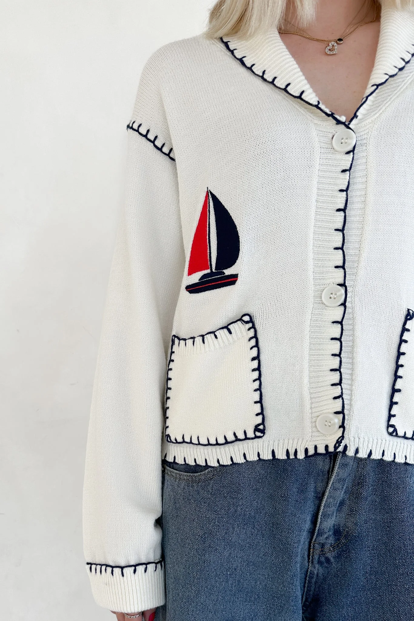 First Mate Embroidered Lightweight Knit Cardigan - Image 5