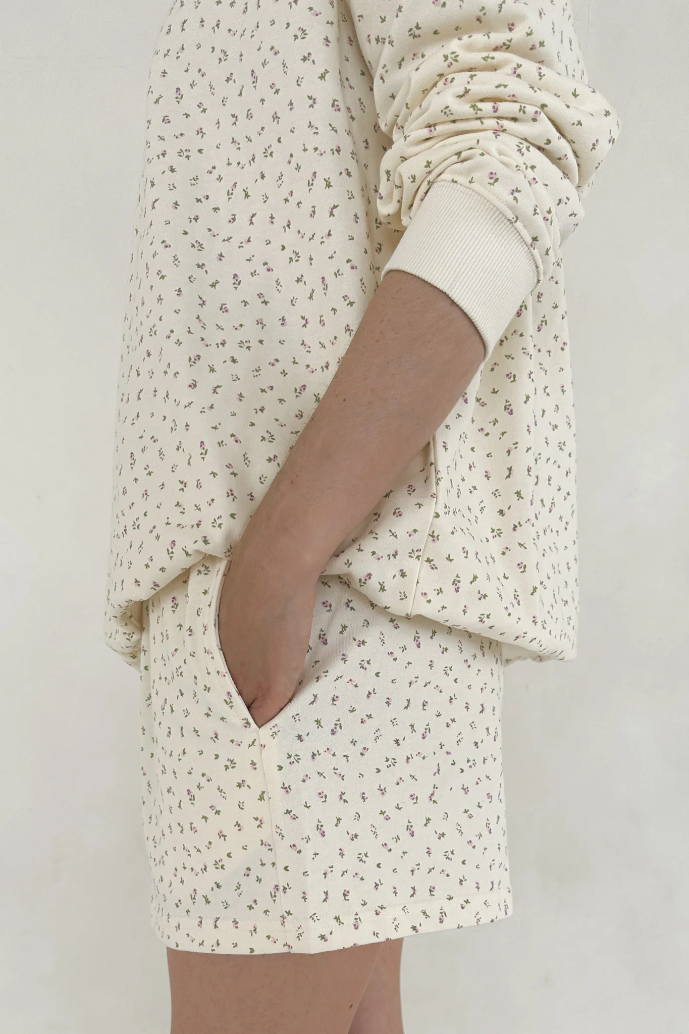 Fleur Cream Ditsy Floral French Terry Lounge Shorts - Image 4