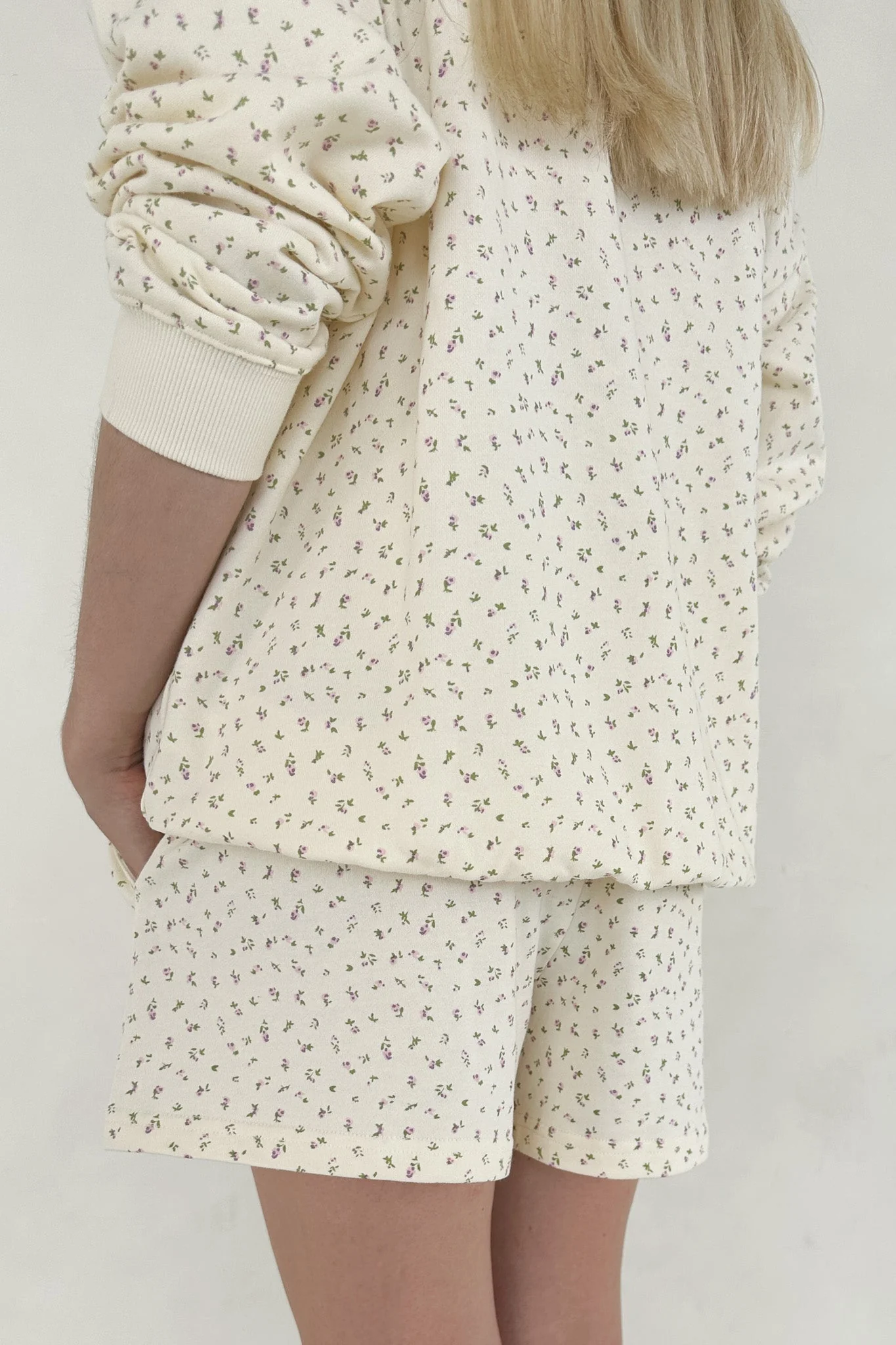 Fleur Cream Ditsy Floral French Terry Lounge Shorts - Image 5