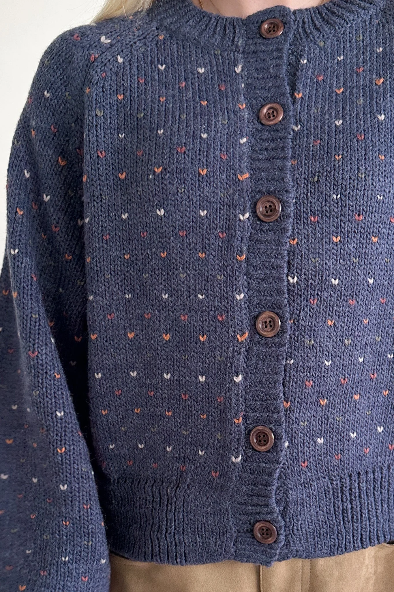 Flutter Button Down Hearts Cardigan in Navy - Image 2