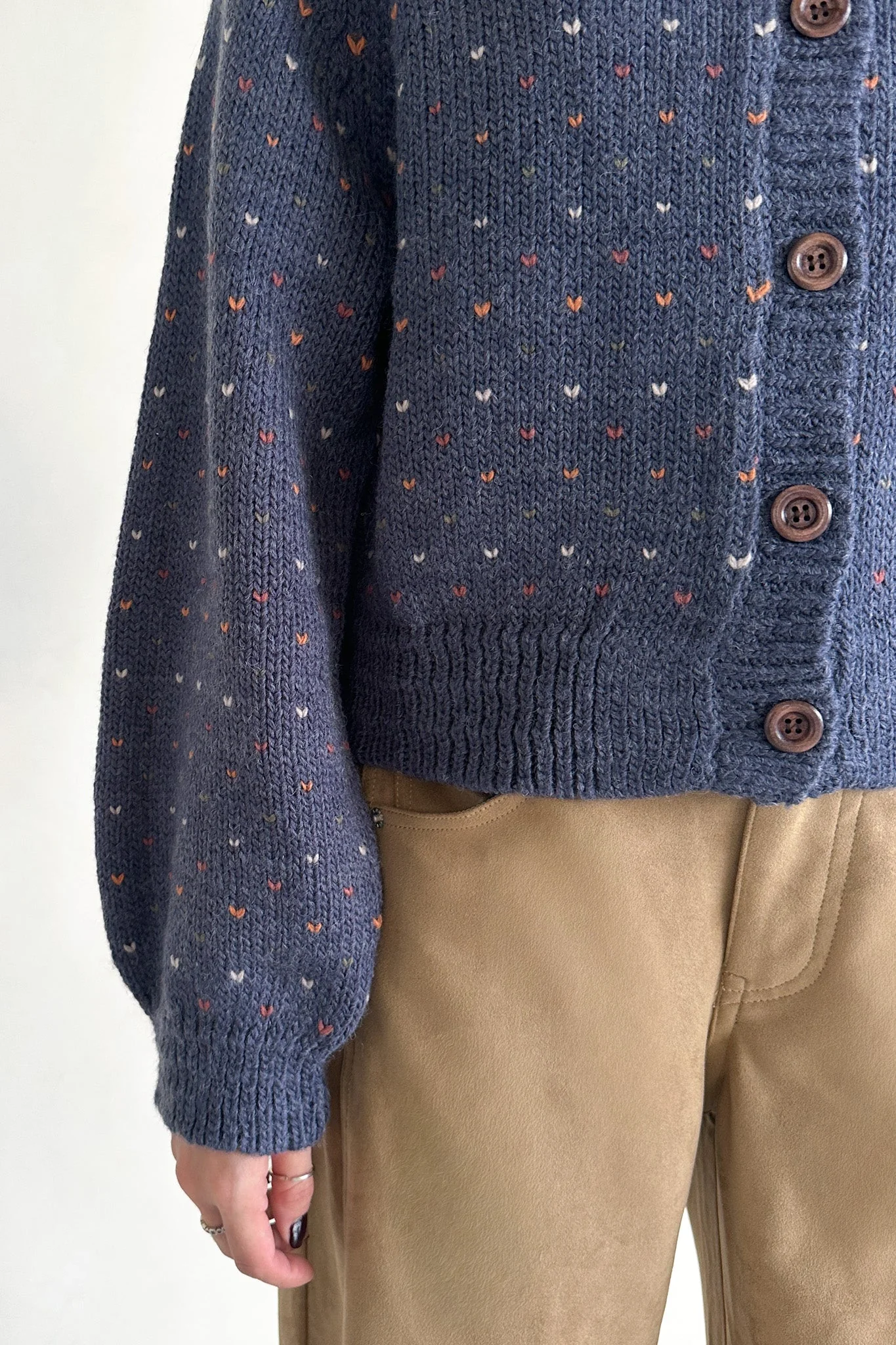 Flutter Button Down Hearts Cardigan in Navy - Image 4