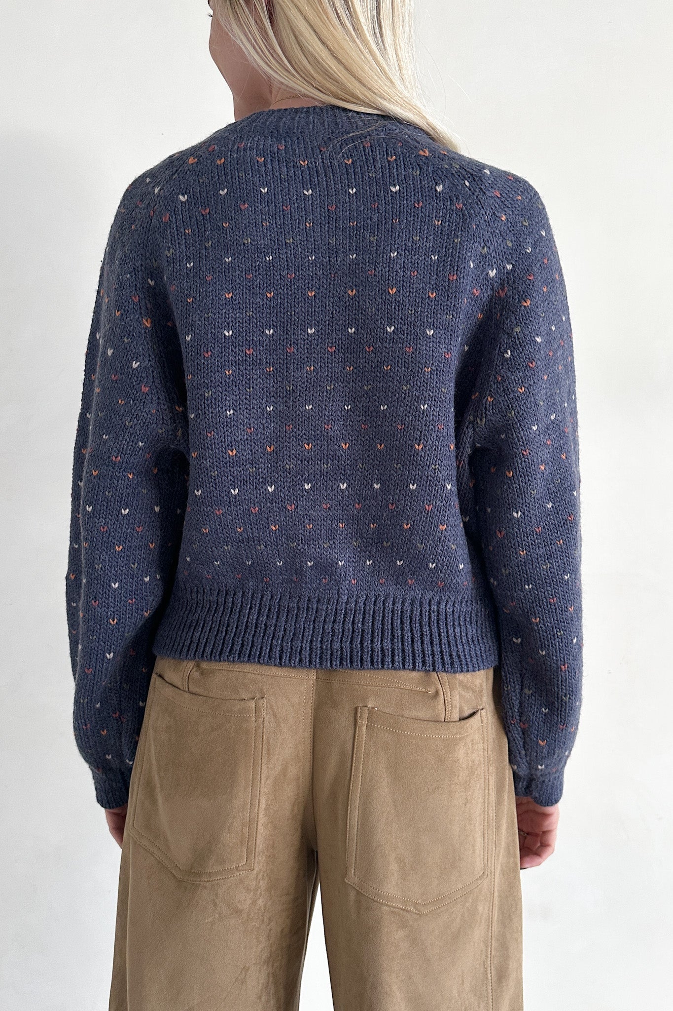 Flutter Button Down Hearts Cardigan in Navy - Image 6