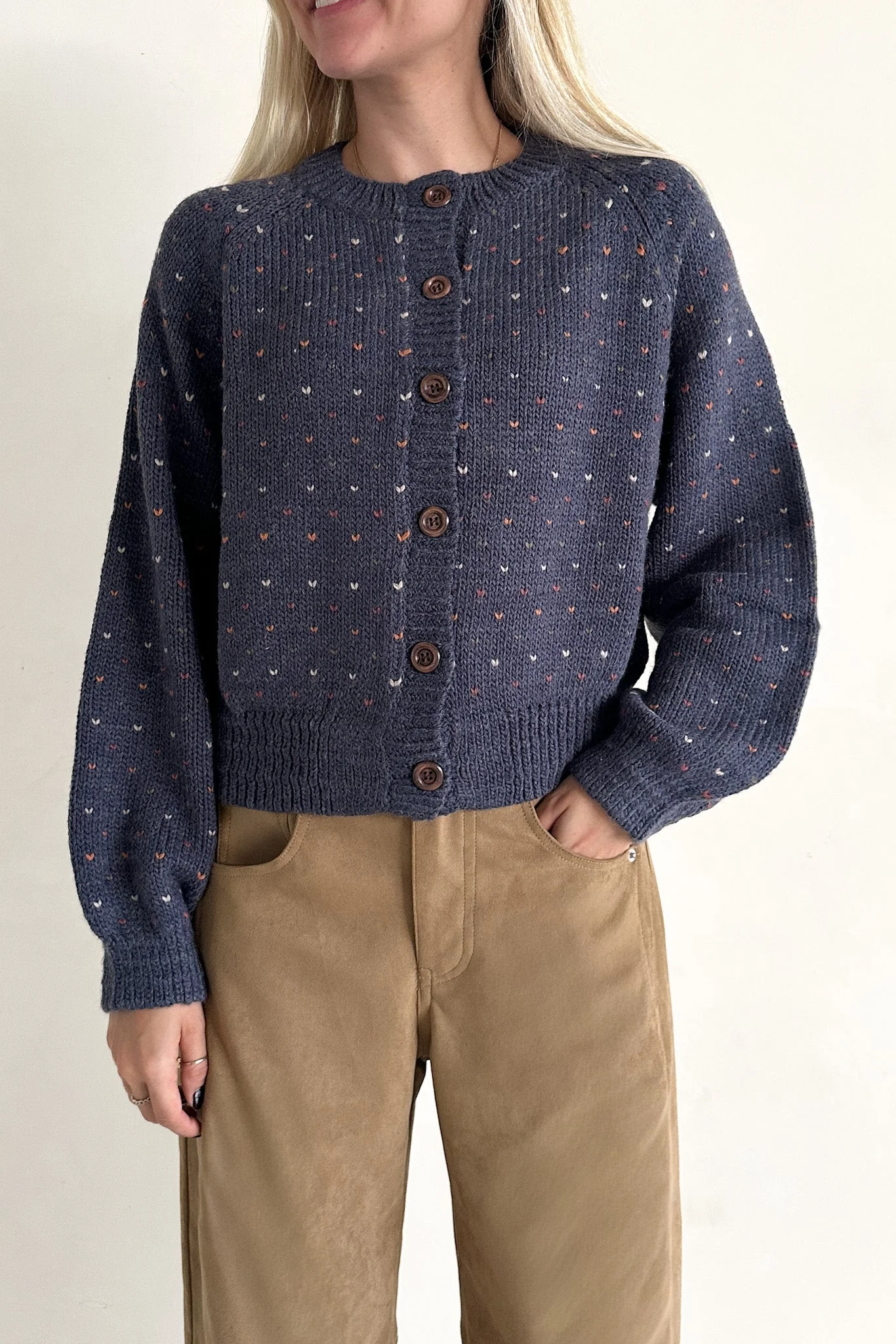 Flutter Button Down Hearts Cardigan in Navy - Image 7