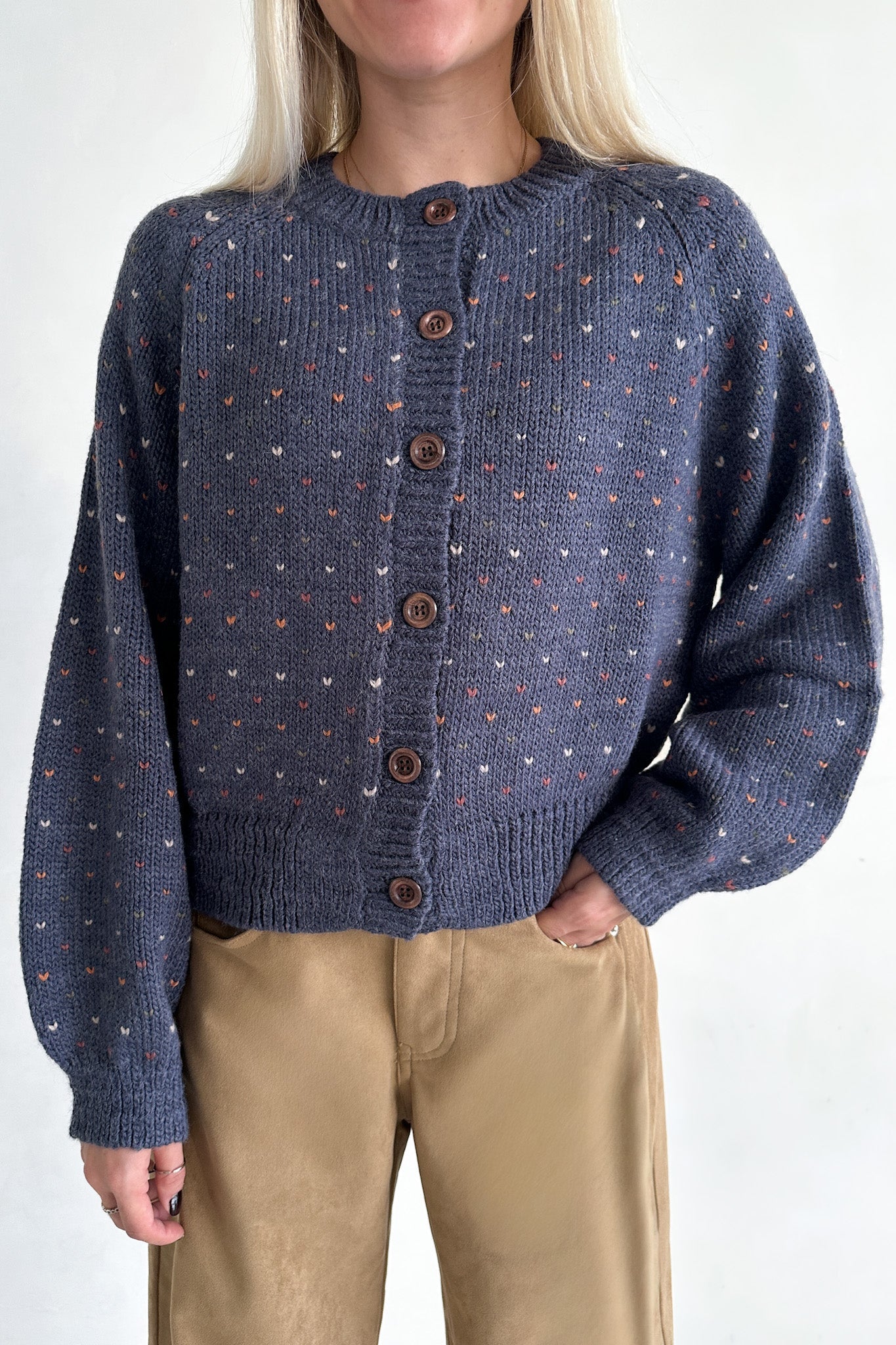 Flutter Button Down Hearts Cardigan in Navy - Image 8