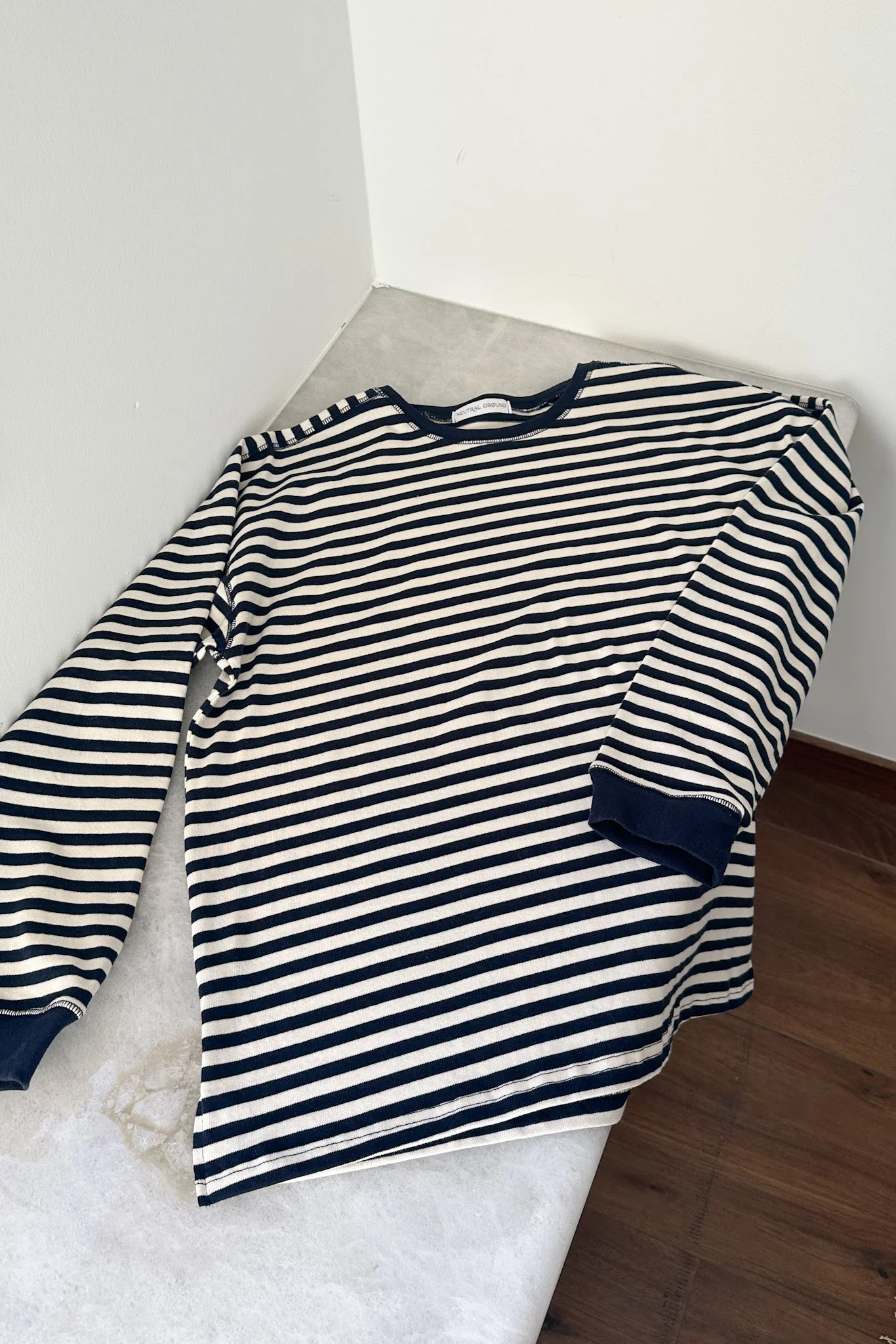 Frankie Cotton Striped Pullover Top in Navy - Image 3