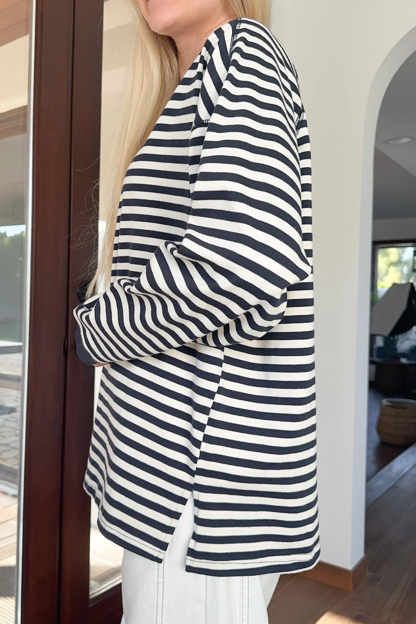 Frankie Cotton Striped Pullover Top in Navy - Image 7