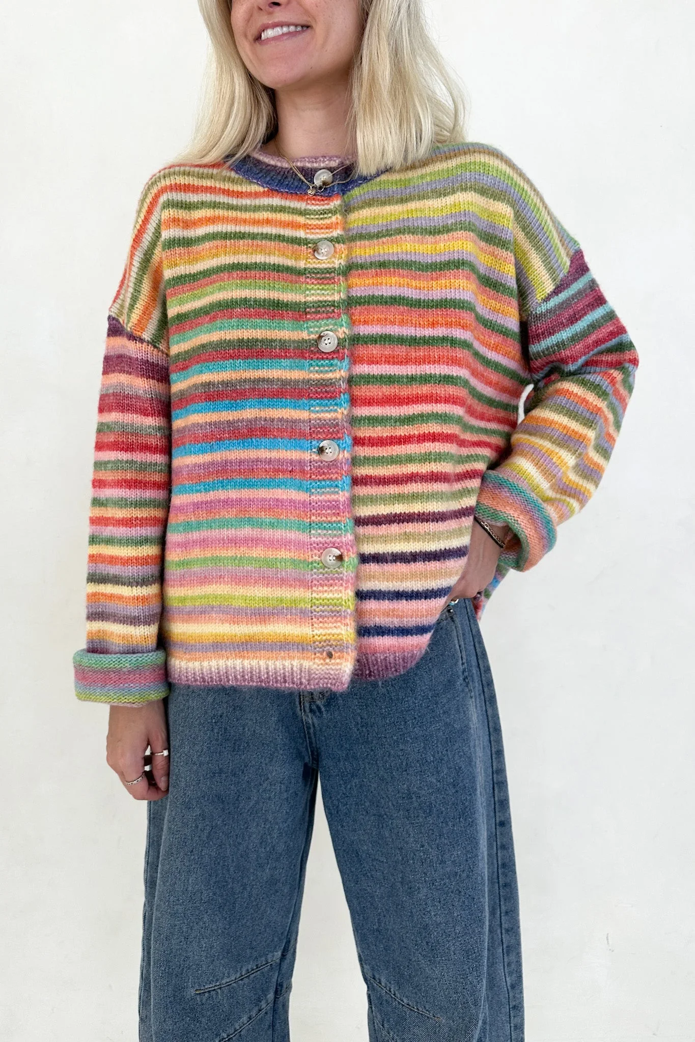 Free Falling Rainbow Knit Cardigan in Sunset - Image 3