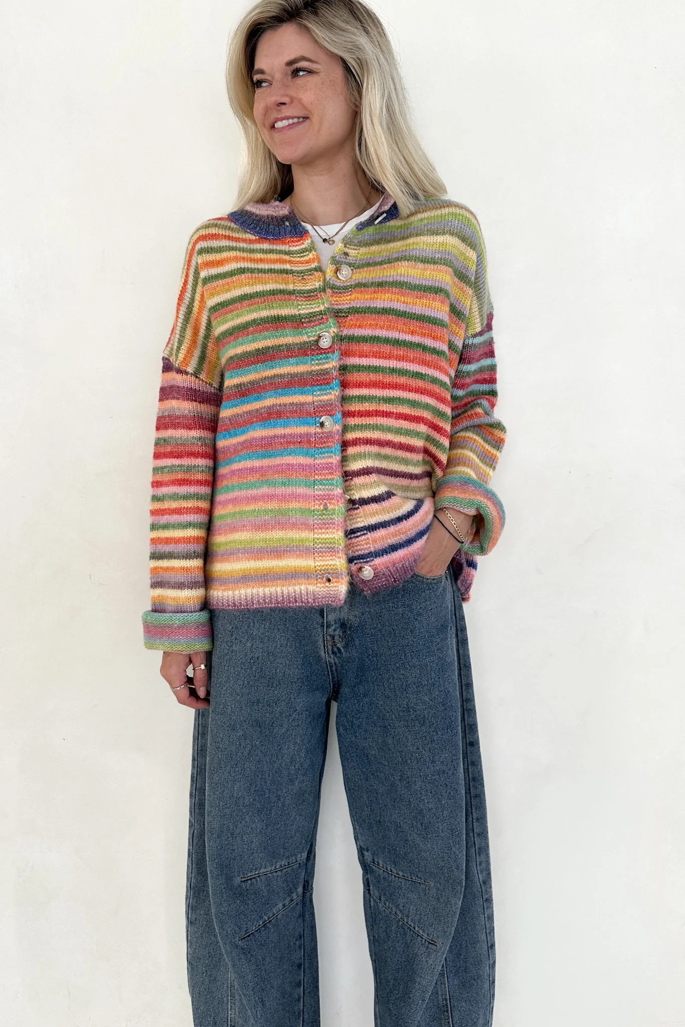 Free Falling Rainbow Knit Cardigan in Sunset - Image 9