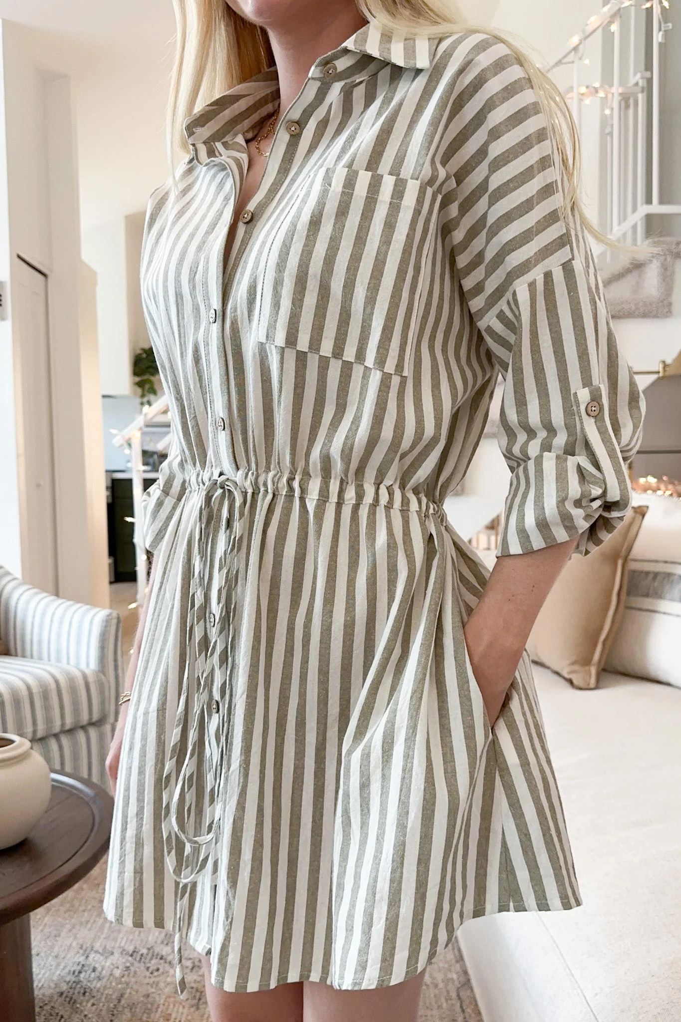 Geneva Striped Button Down Linen Dress - Image 3