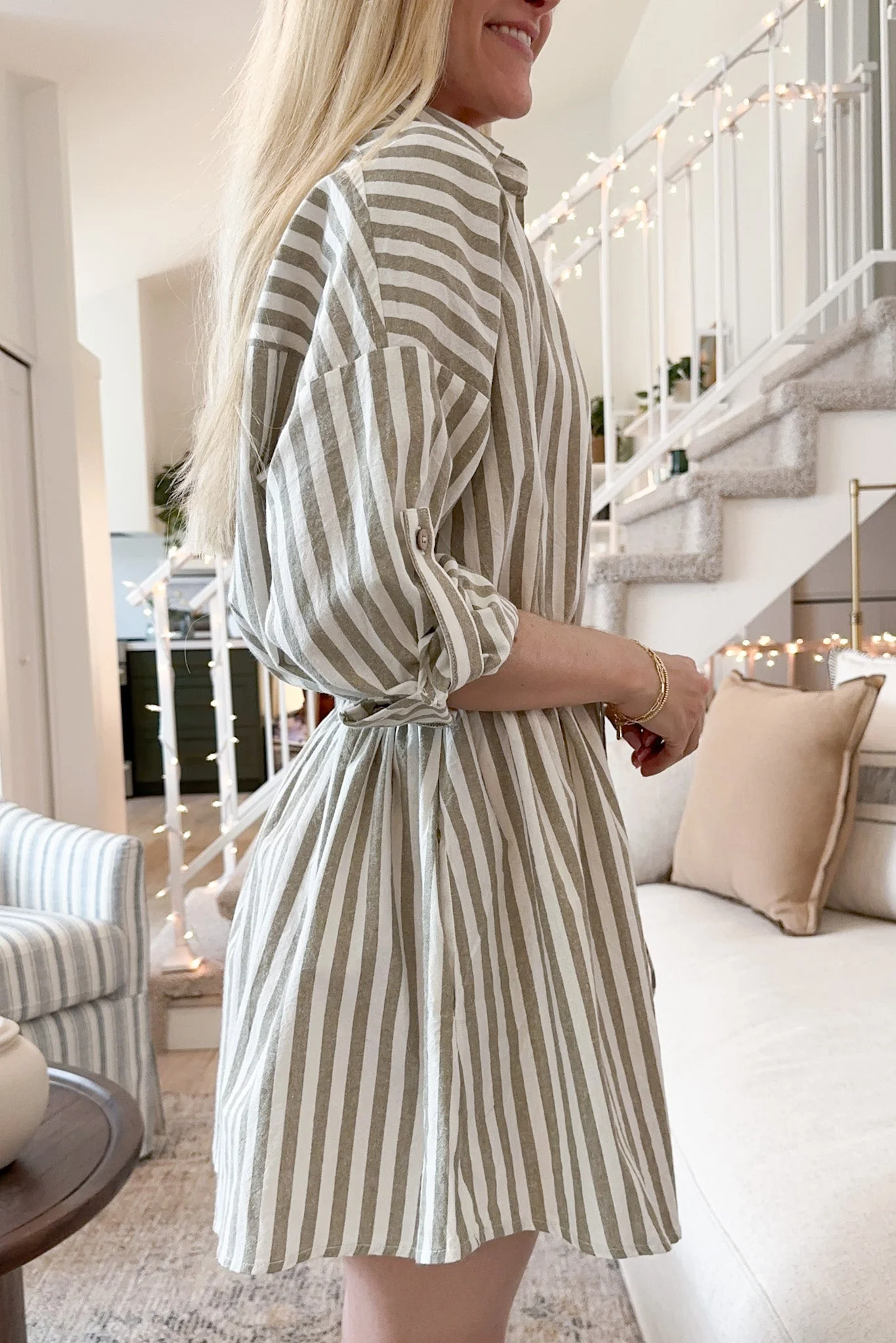 Geneva Striped Button Down Linen Dress - Image 4