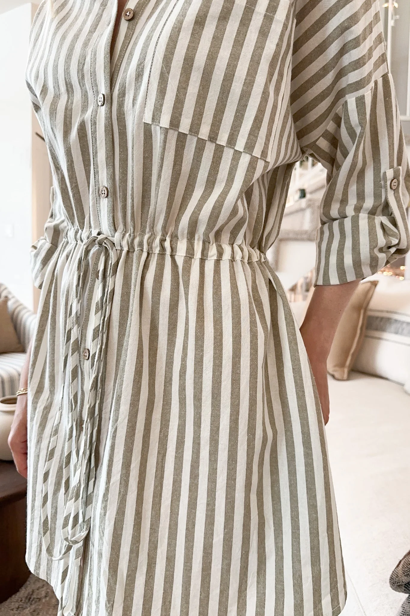 Geneva Striped Button Down Linen Dress - Image 5