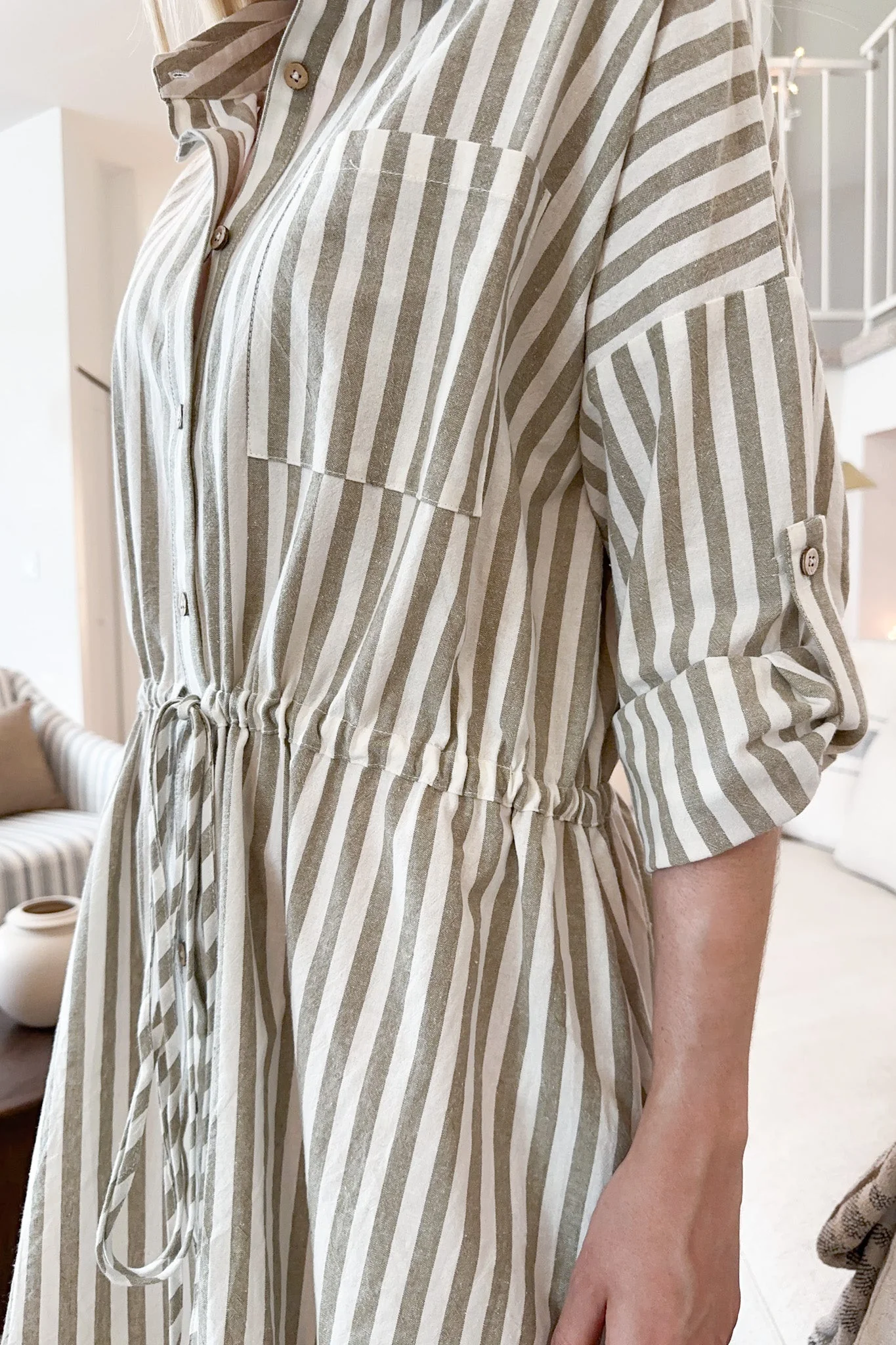 Geneva Striped Button Down Linen Dress - Image 6