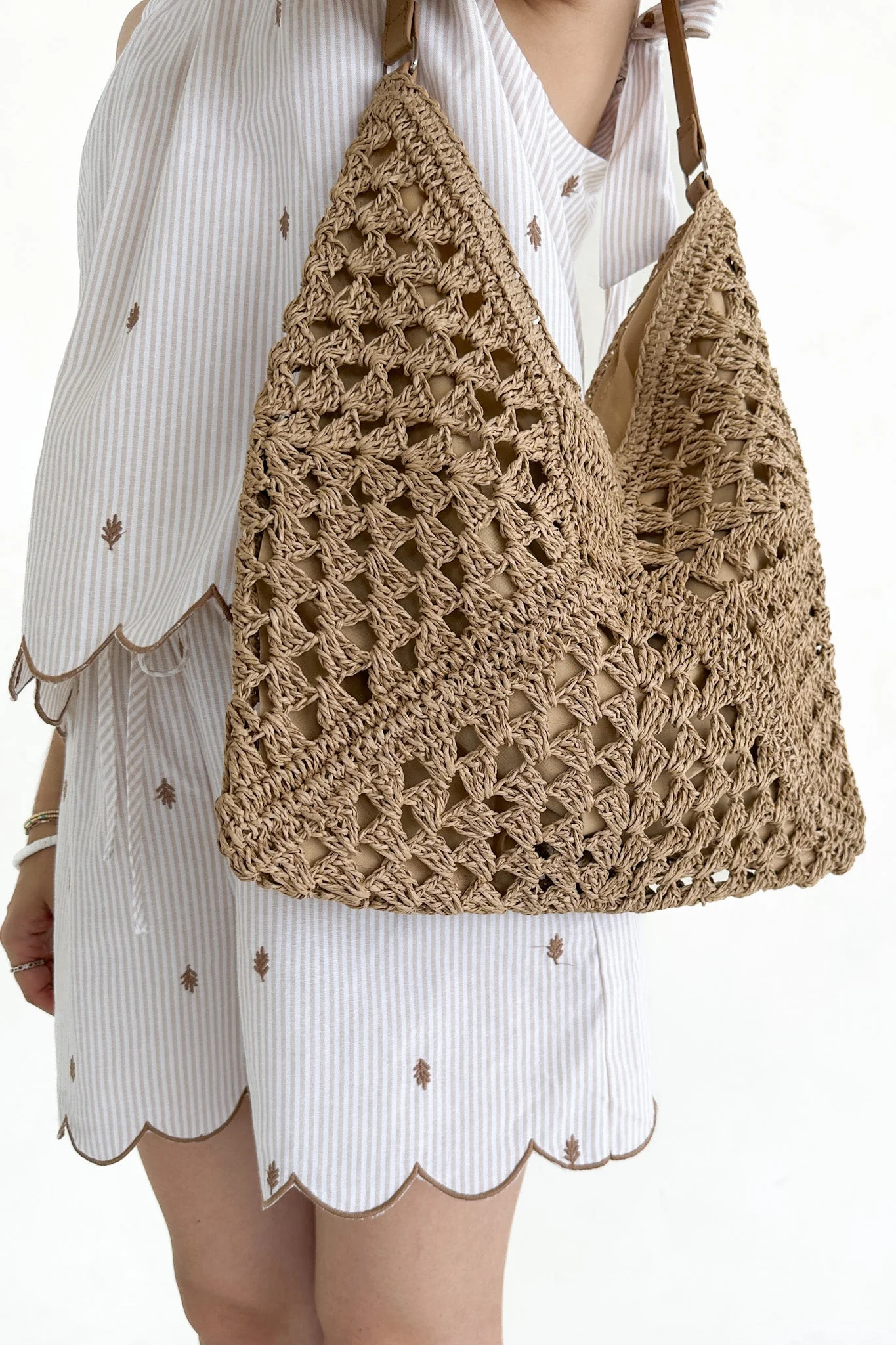 Getaway Crochet Shoulder Bag in Tan - Image 7
