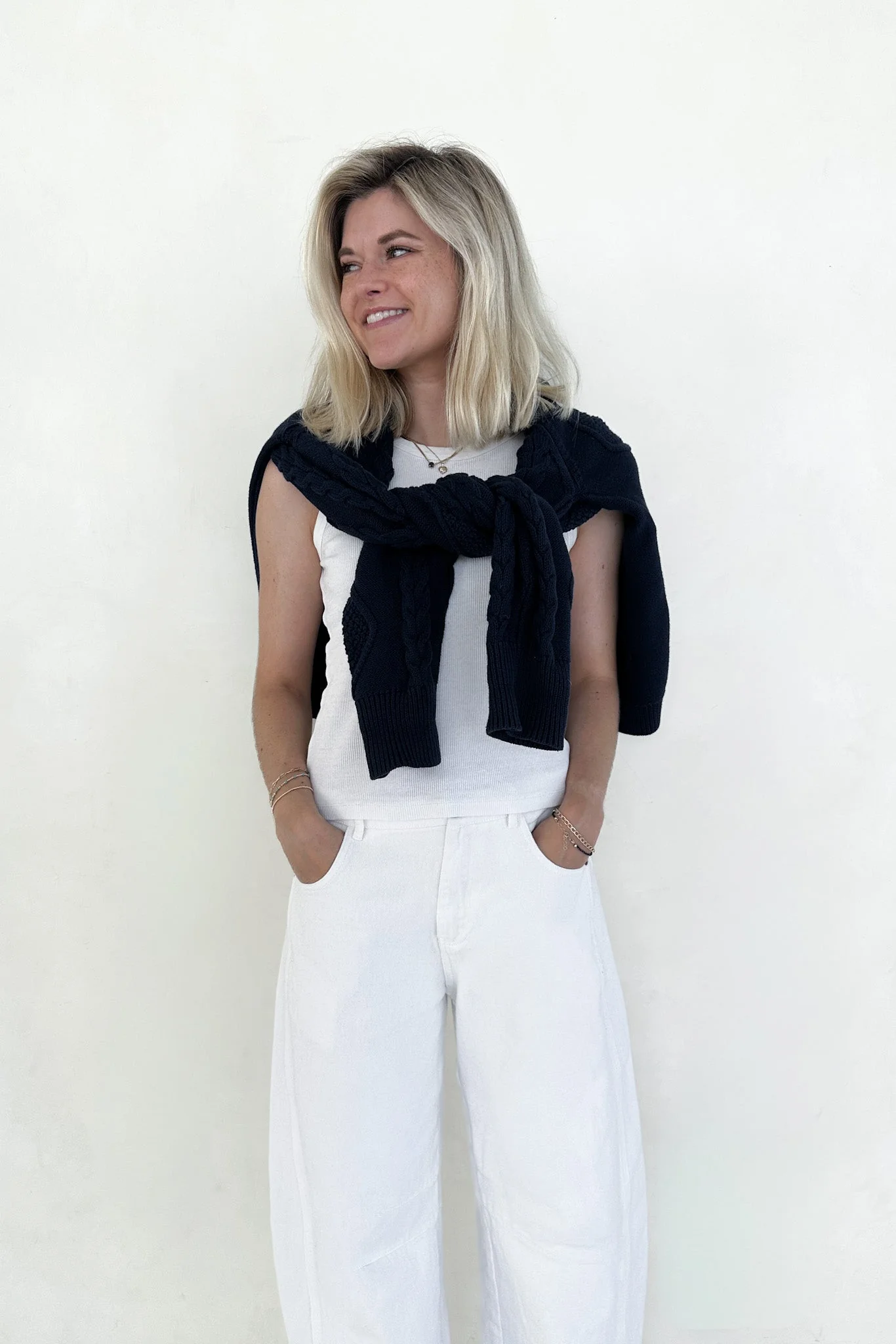 Gilmore Oversized Cotton Cable Knit Sweater in Navy - Image 4