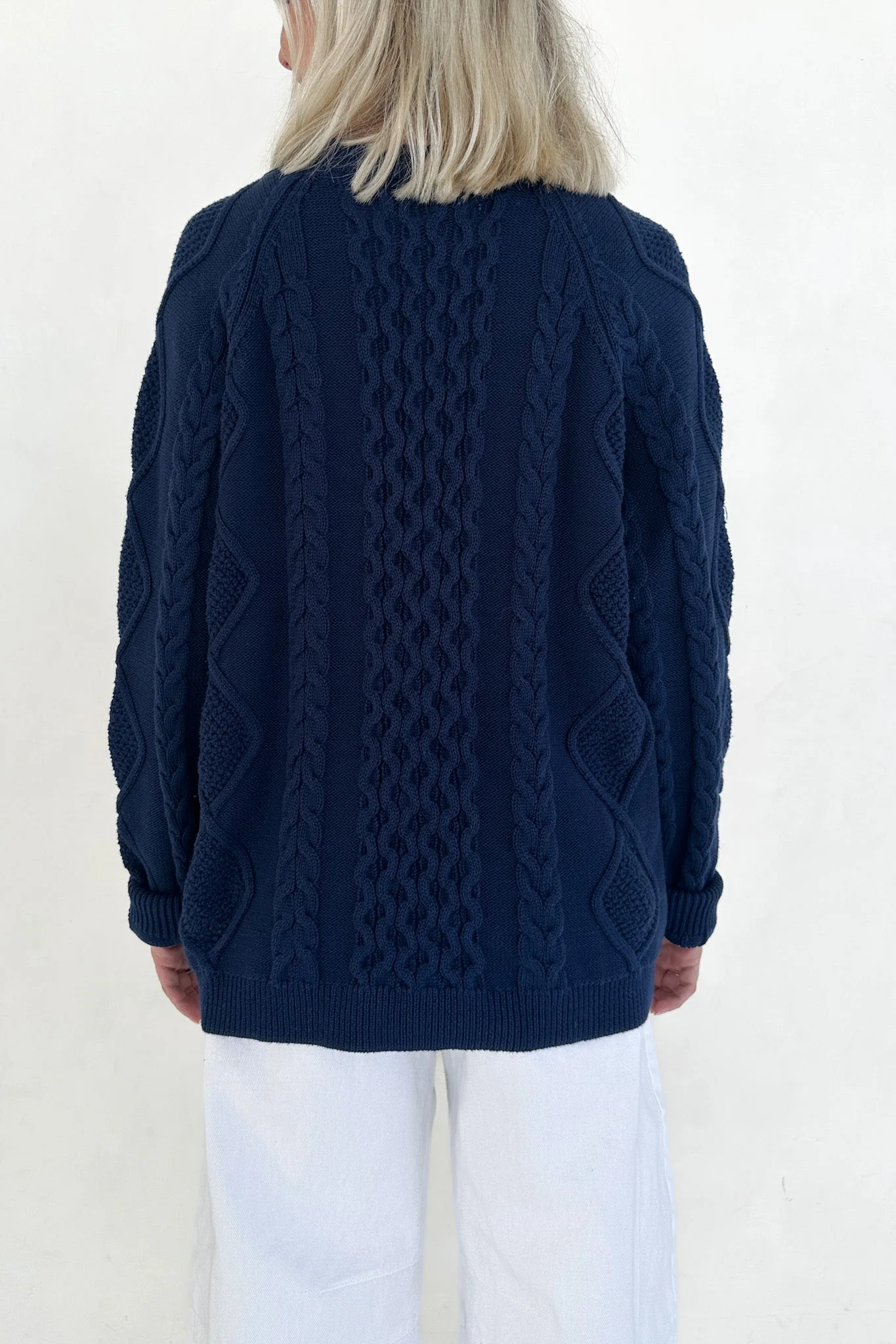 Gilmore Oversized Cotton Cable Knit Sweater in Navy - Image 8