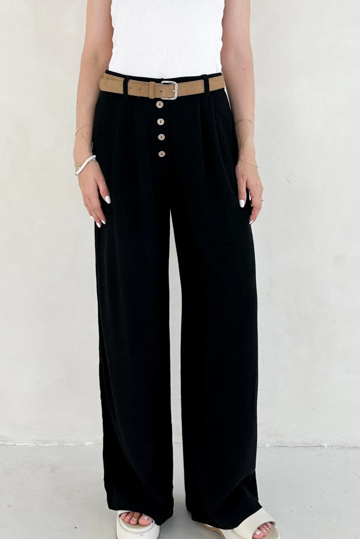 Golden Hour Soft Linen High Waisted Palazzo Pants - Image 3