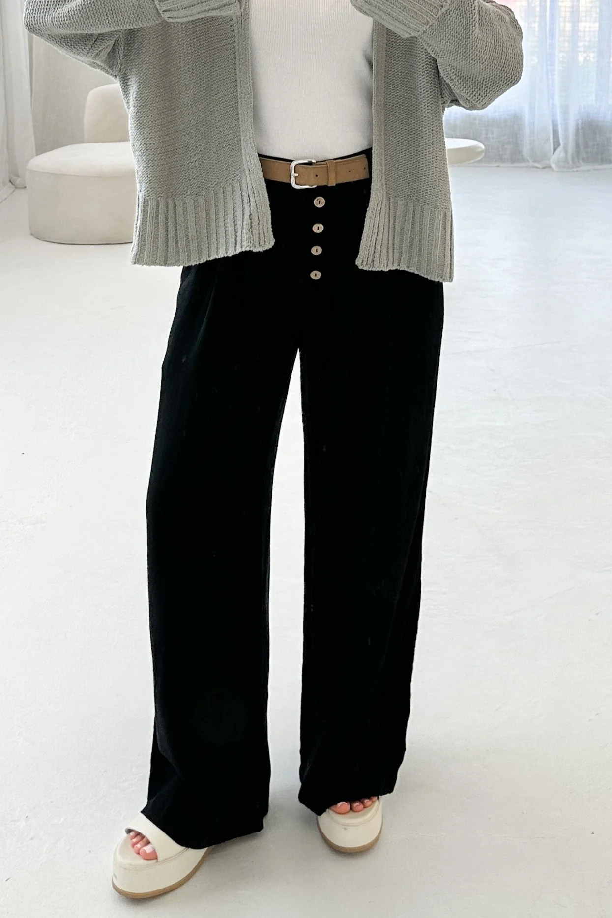 Golden Hour Soft Linen High Waisted Palazzo Pants - Image 8