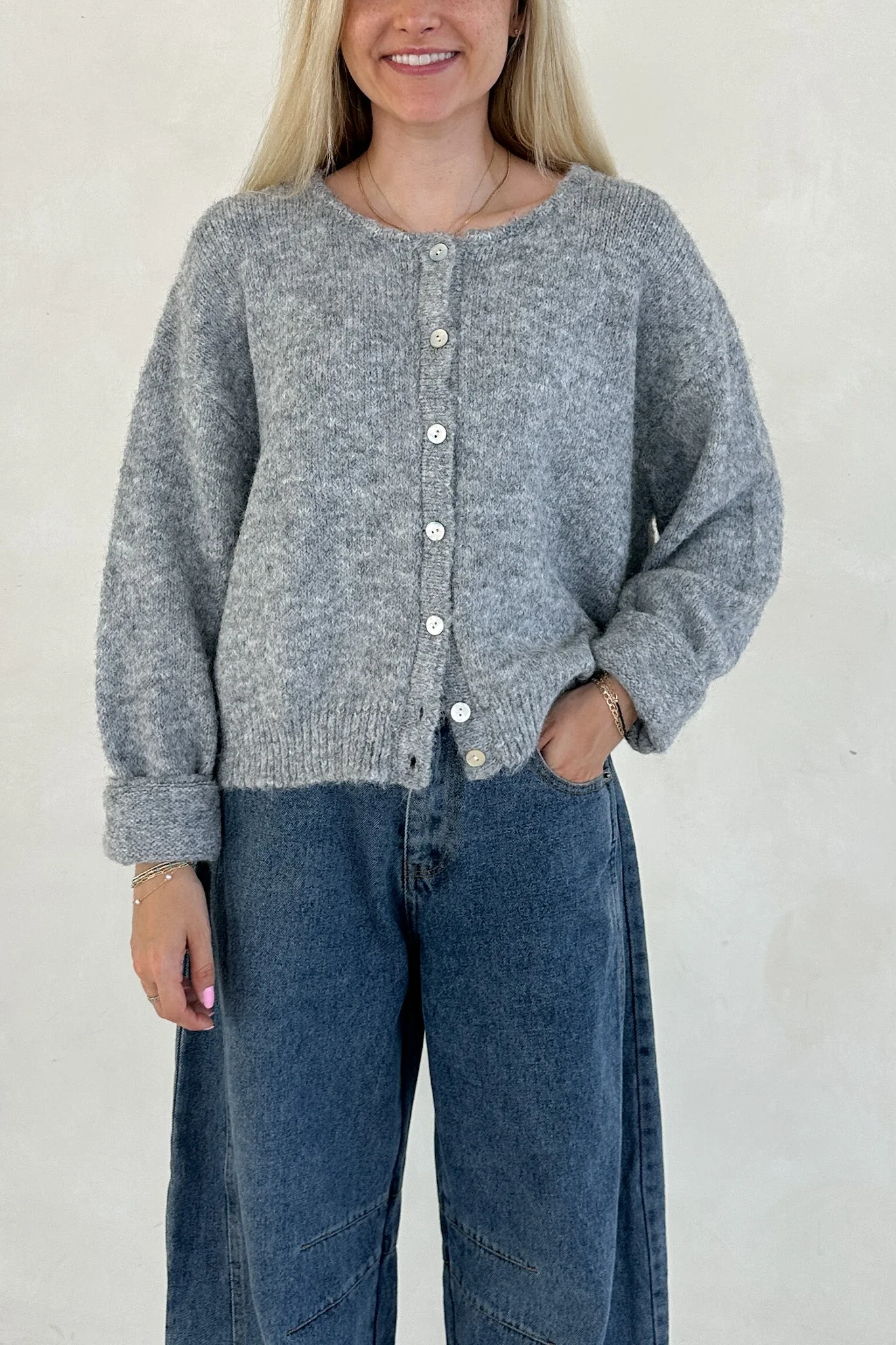 Grace Button Down Cardigan in Heather Grey