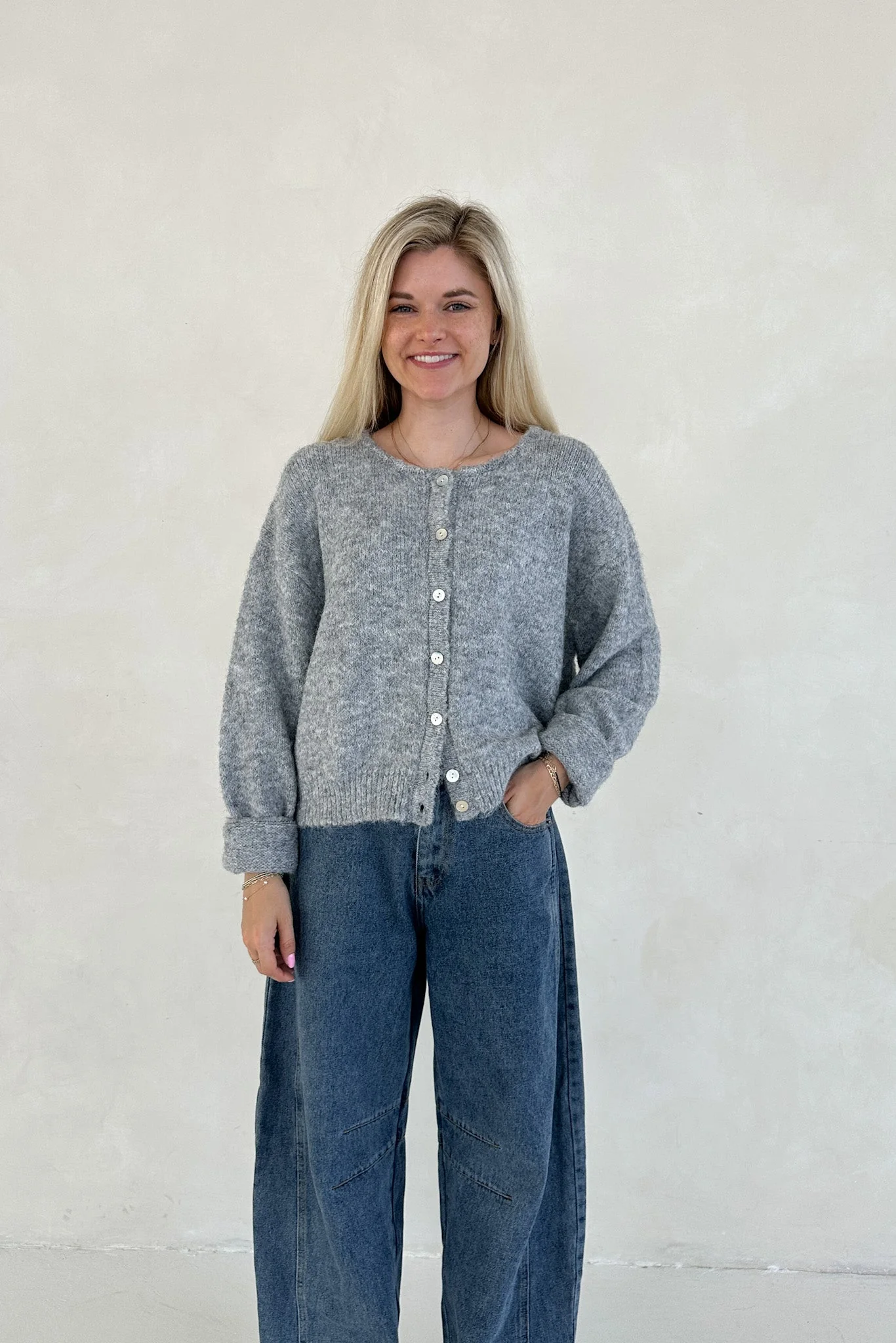 Grace Button Down Cardigan in Heather Grey - Image 6