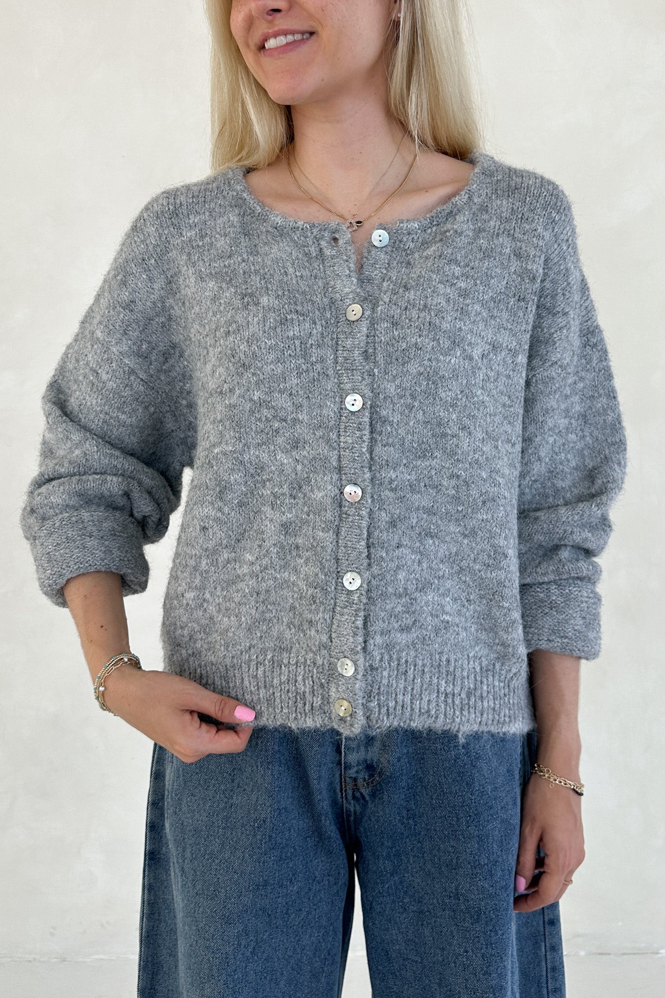 Grace Button Down Cardigan in Heather Grey - Image 7