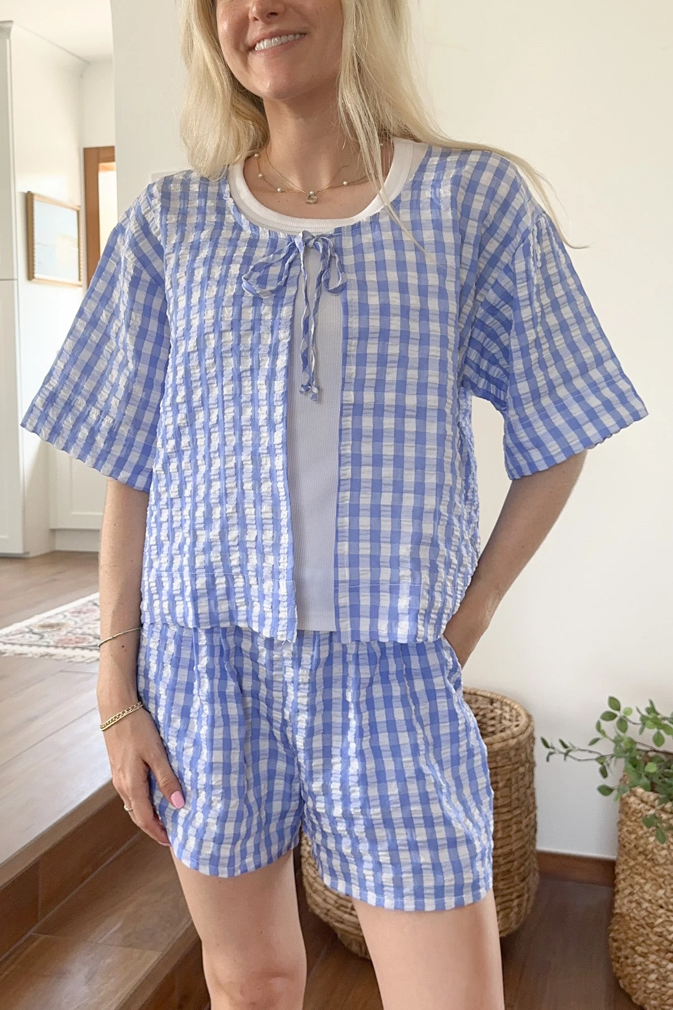 Gracie Gingham Checkered Tie Front Top - Image 2