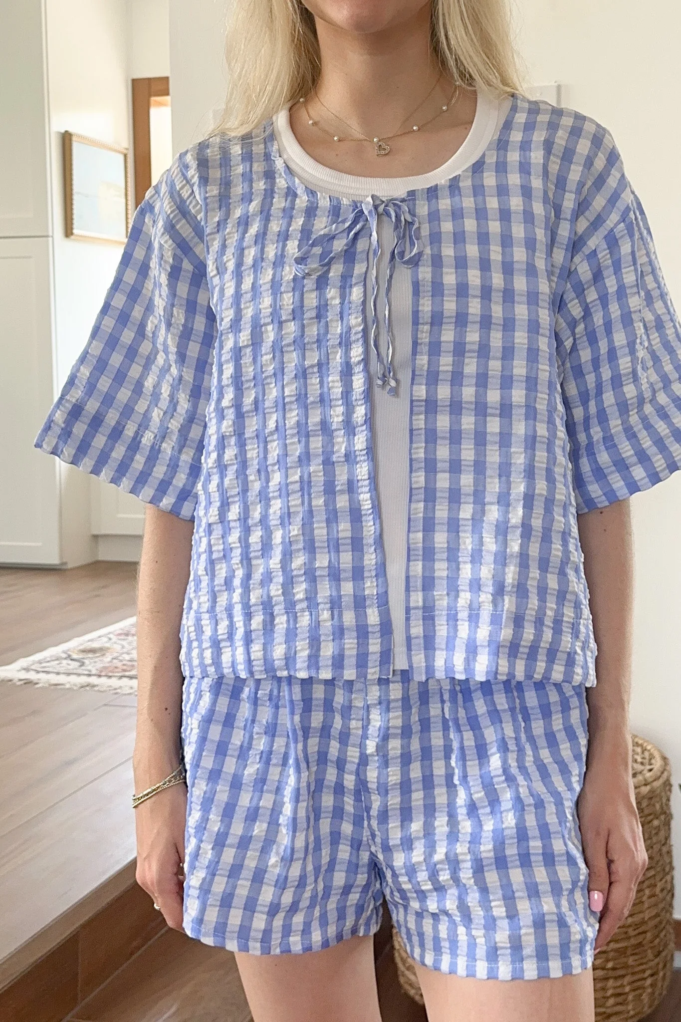 Gracie Gingham Checkered Tie Front Top - Image 4