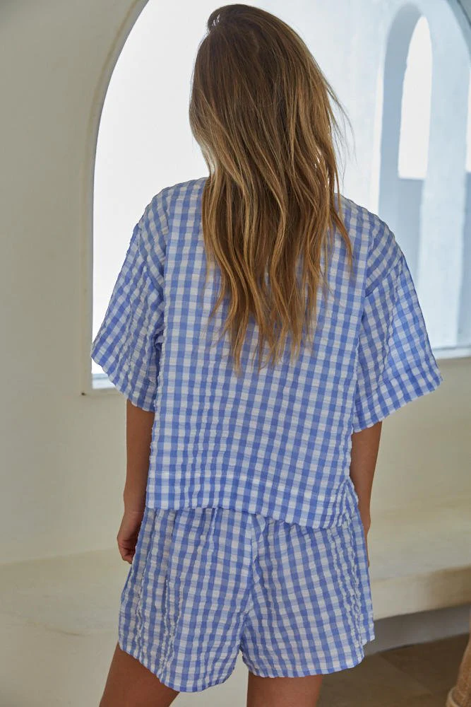 Gracie Gingham Checkered Tie Front Top - Image 5