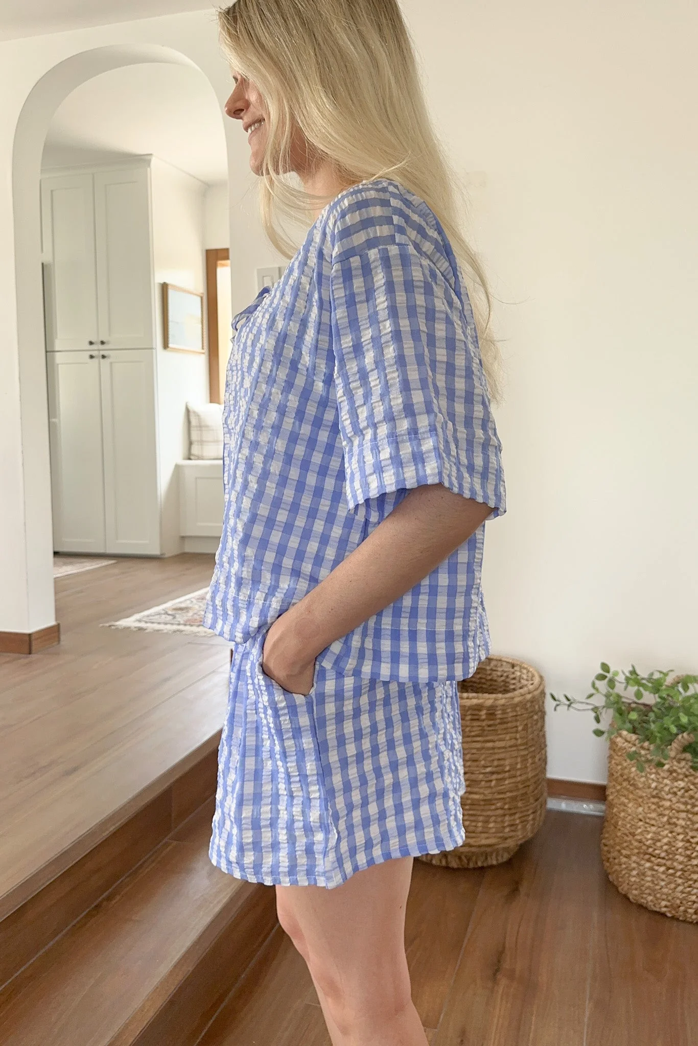 Gracie Gingham Checkered Tie Front Top - Image 6