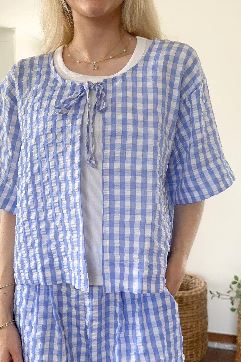 Gracie Gingham Checkered Tie Front Top - Image 8