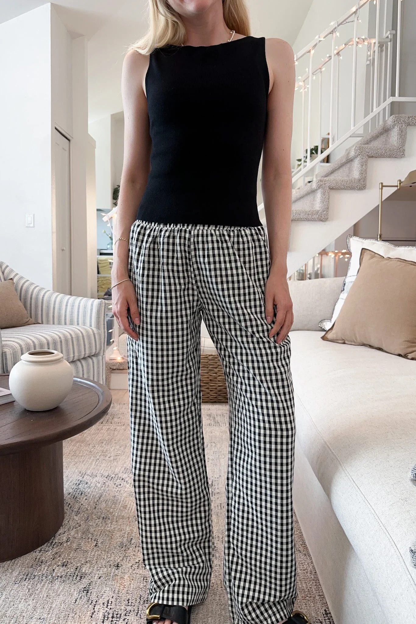 Hampton Relaxed Gingham Pants in Black - Image 2
