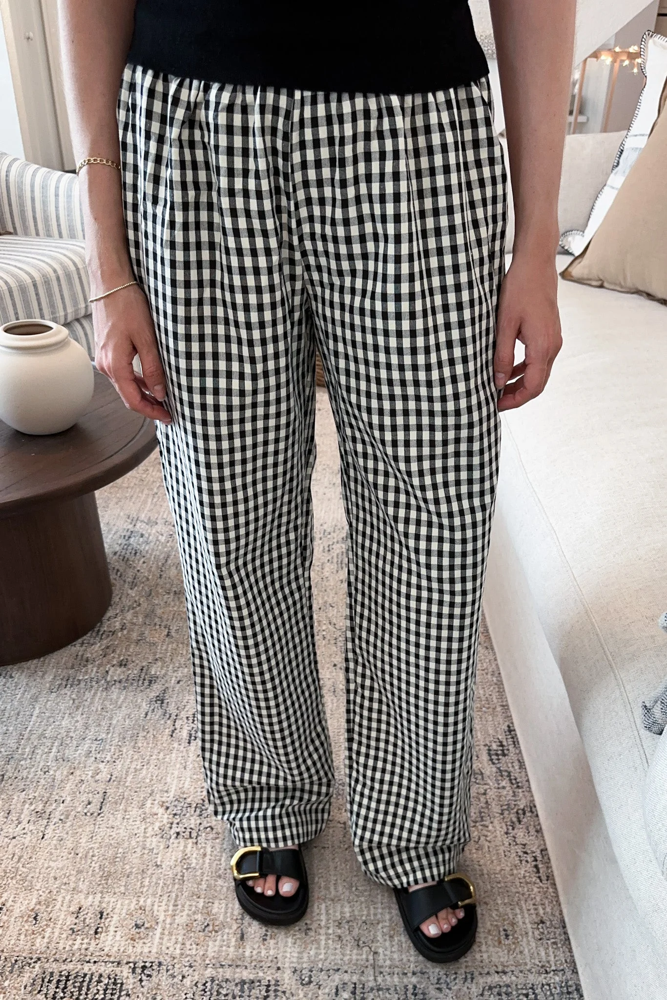 Hampton Relaxed Gingham Pants in Black - Image 3