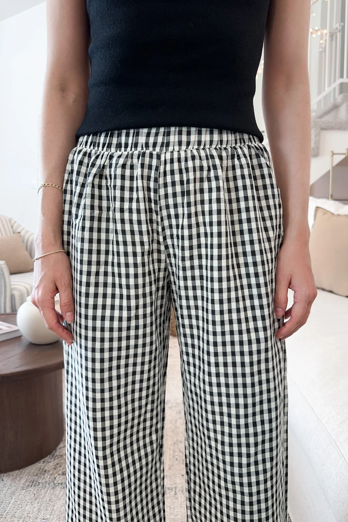 Hampton Relaxed Gingham Pants in Black - Image 4