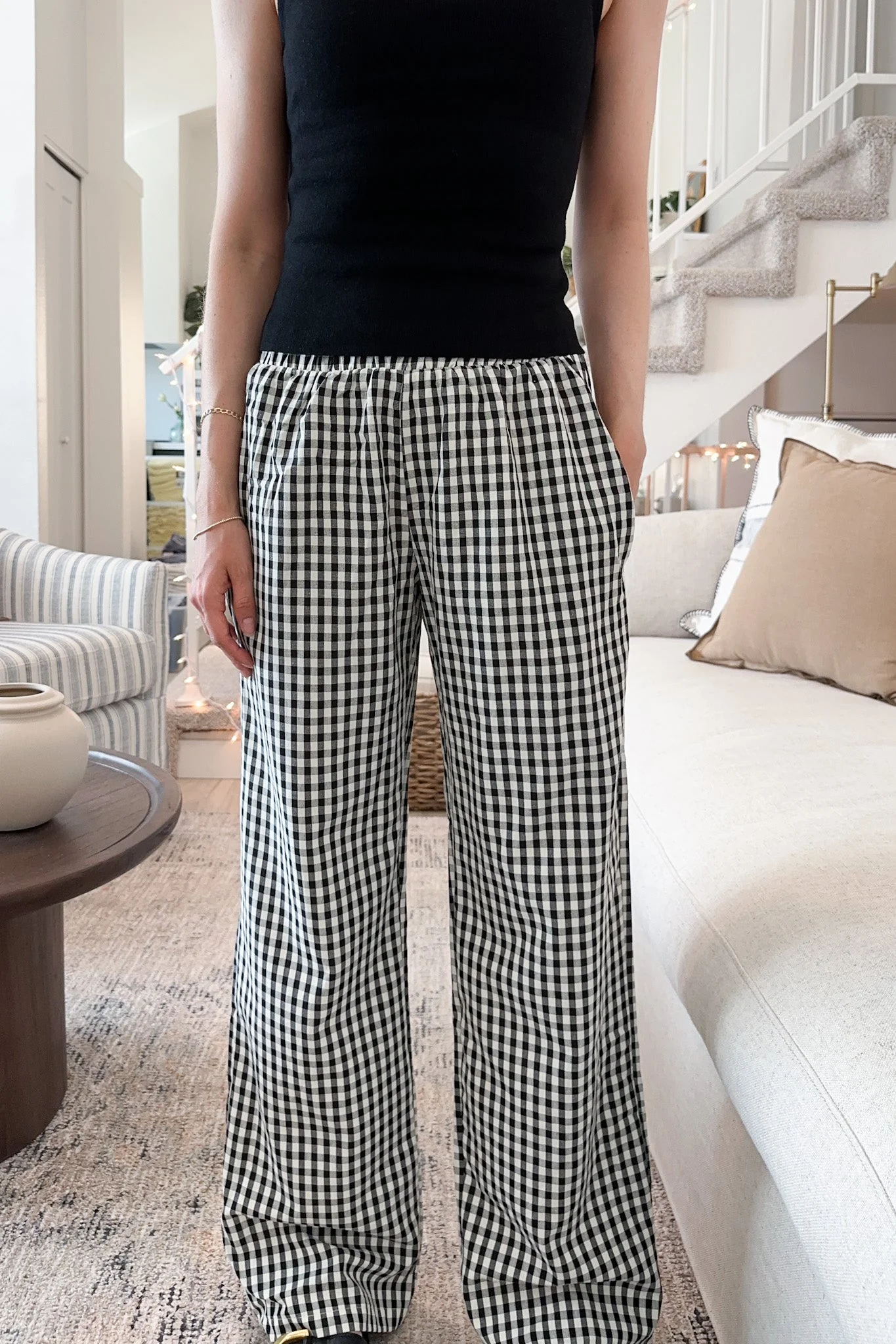 Hampton Relaxed Gingham Pants in Black - Image 5