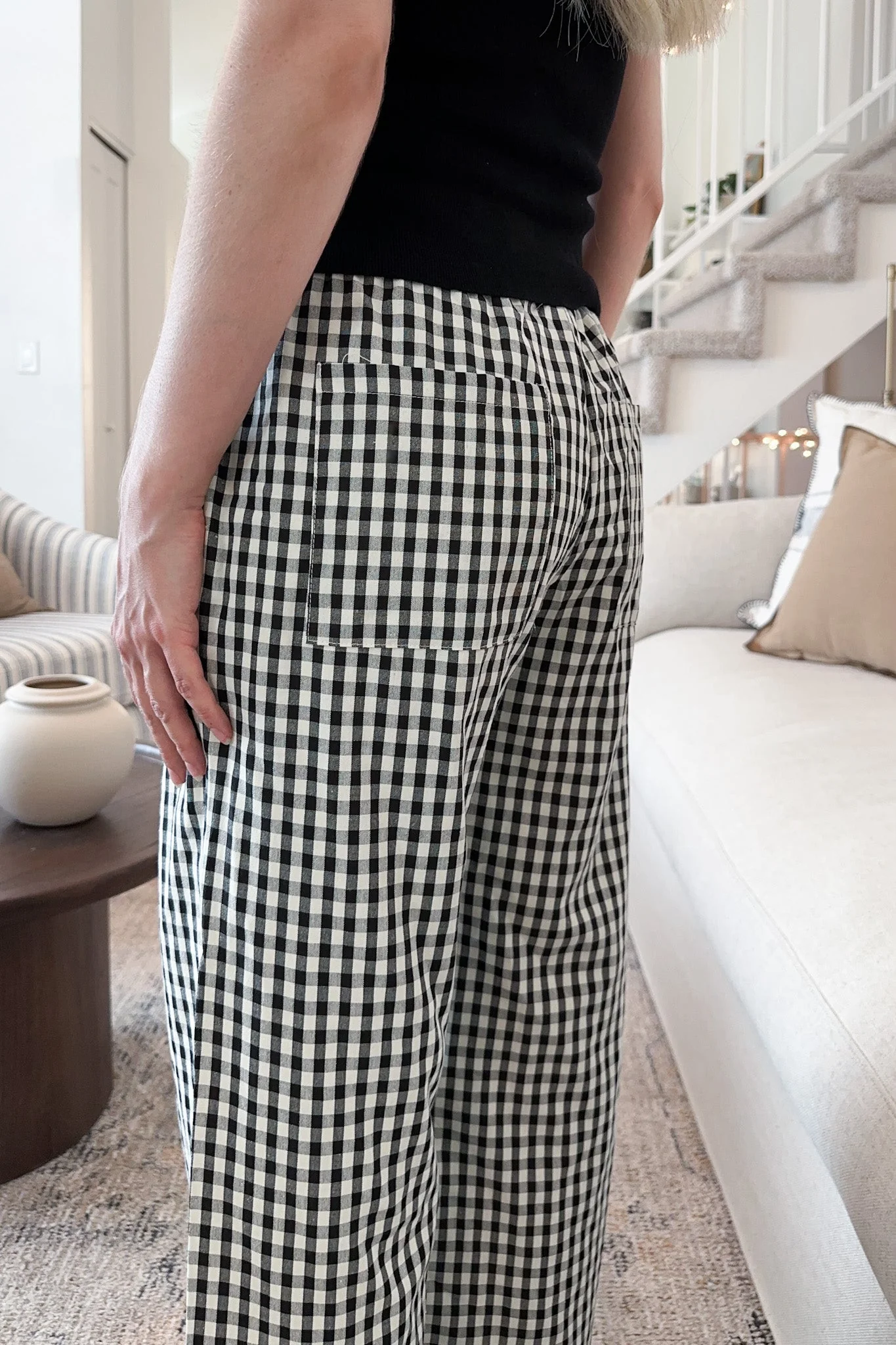 Hampton Relaxed Gingham Pants in Black - Image 6