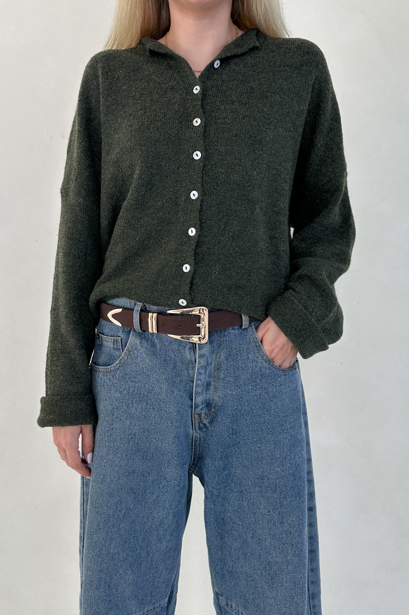 Haven Cardigan in Hunter Green - Image 3