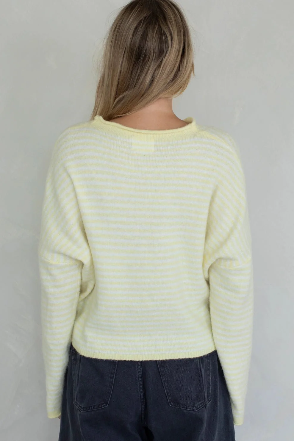 Haven Mini Striped Cardigan in Butter Yellow and White - Image 4