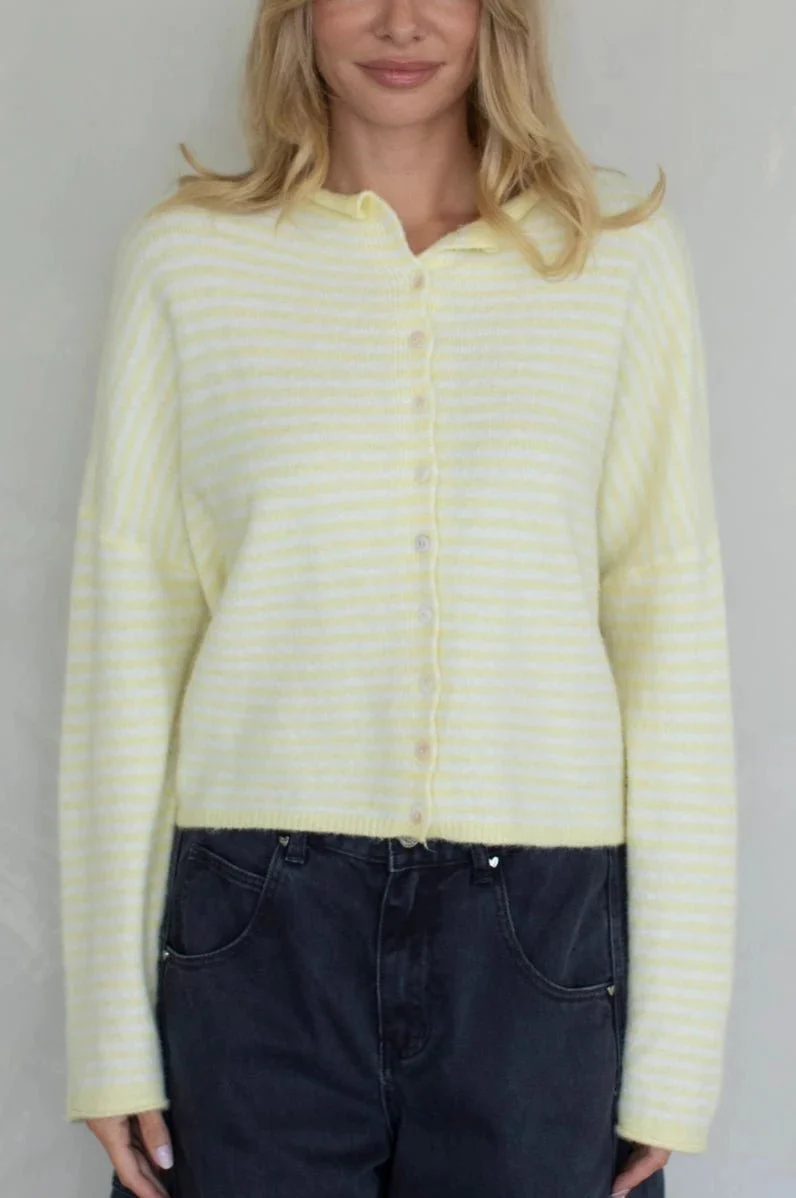 Haven Mini Striped Cardigan in Butter Yellow and White - Image 5