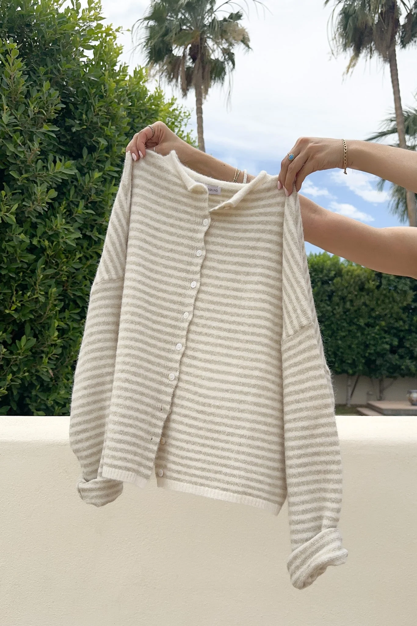 Haven Mini Striped Cardigan in Tan and Cream