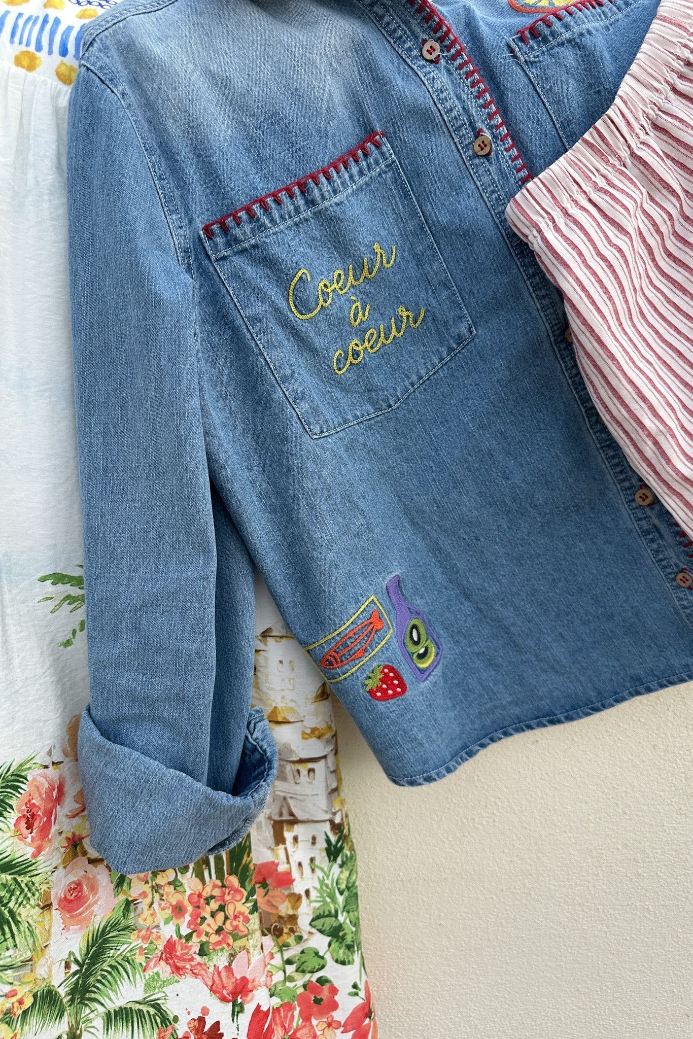 Heart to Heart Stitch Detail Denim Button Down - Image 2