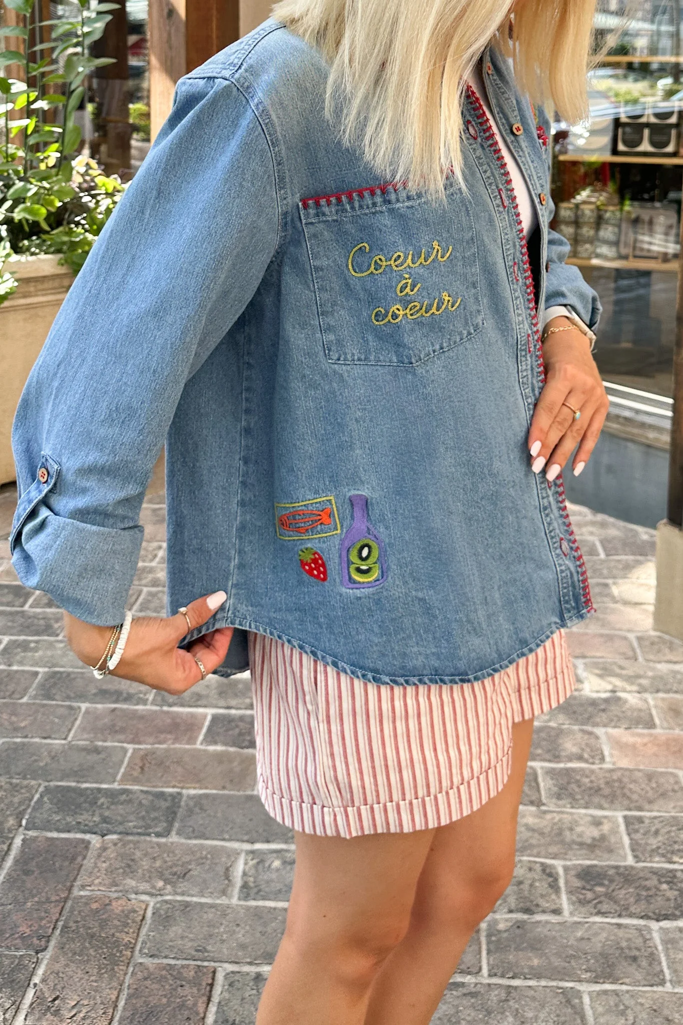 Heart to Heart Stitch Detail Denim Button Down - Image 3
