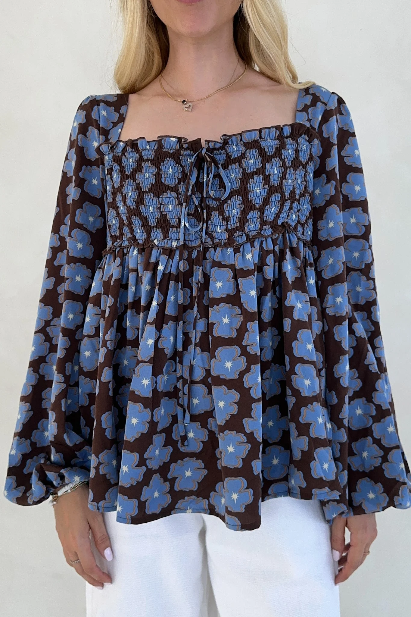 Honey Floral Print Smocked Babydoll Top - Image 2