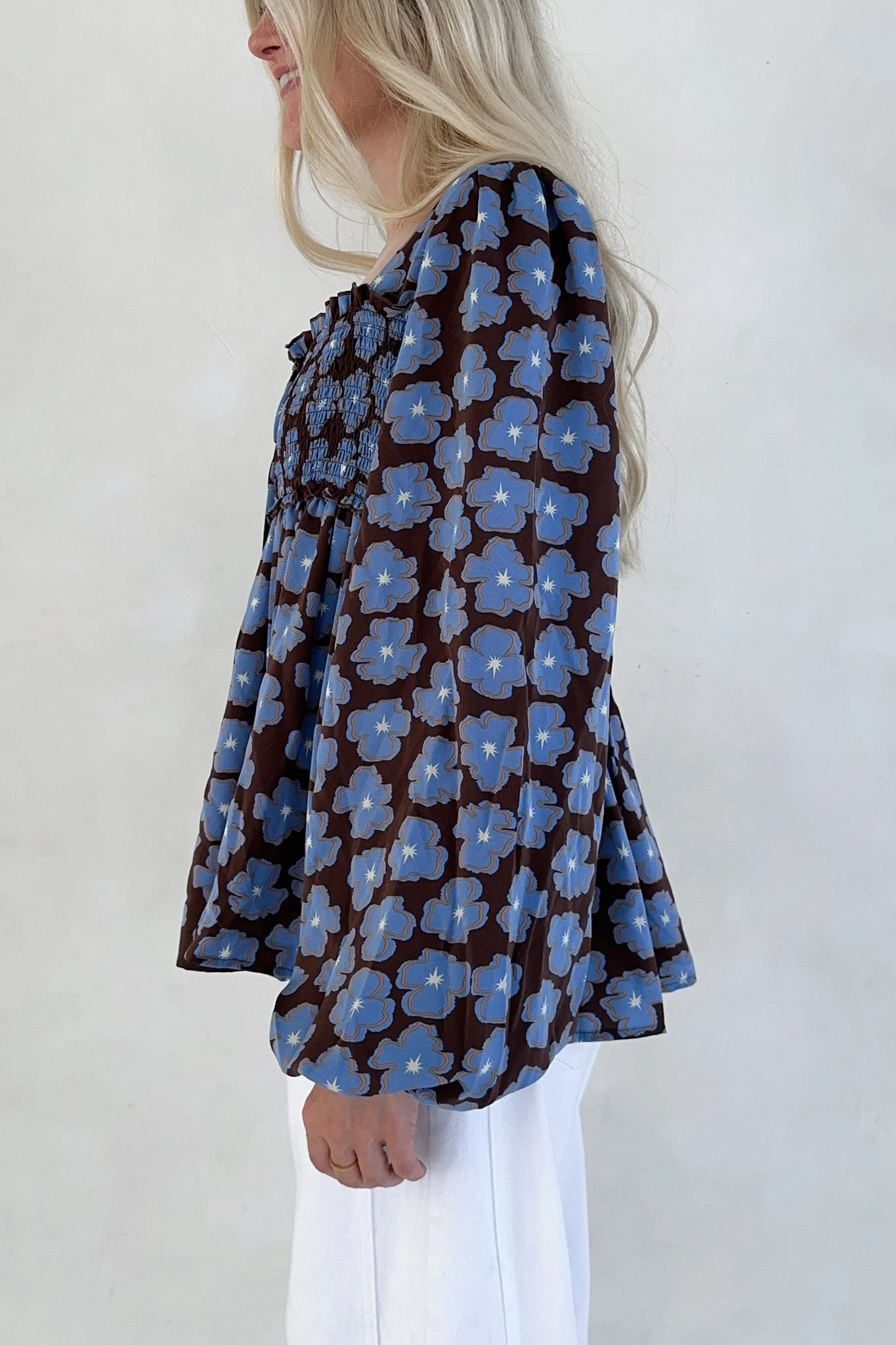 Honey Floral Print Smocked Babydoll Top - Image 4