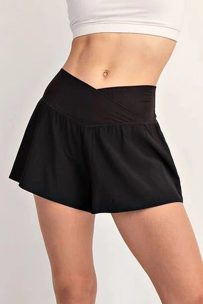 In Motion V Crossover Flared Shorts in Black